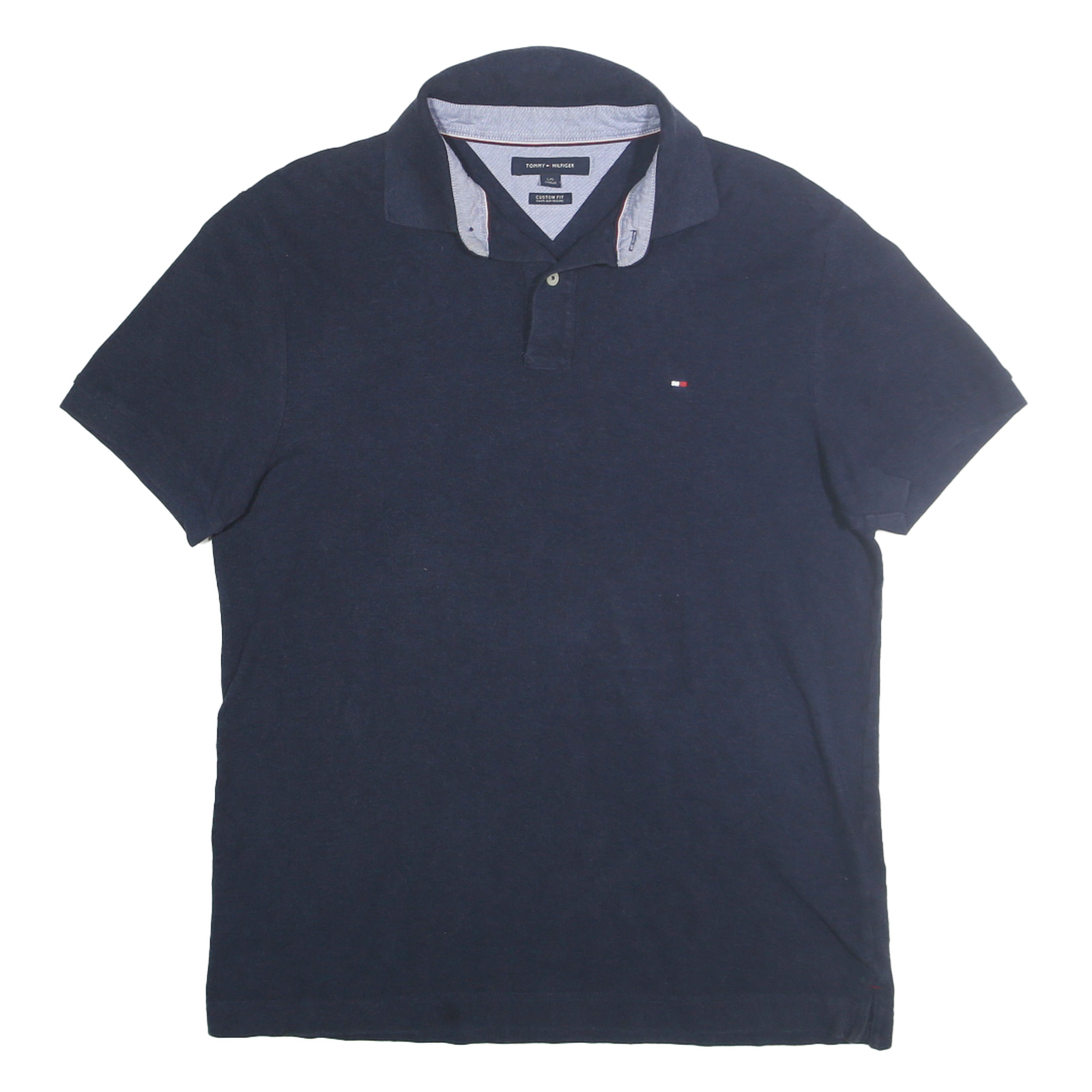 TOMMY HILFIGER Mens Blue Polo Shirt L Cotton Short Sleeve Plain Classic Fit Refurbished - N/A refurbished available on Cerqular
