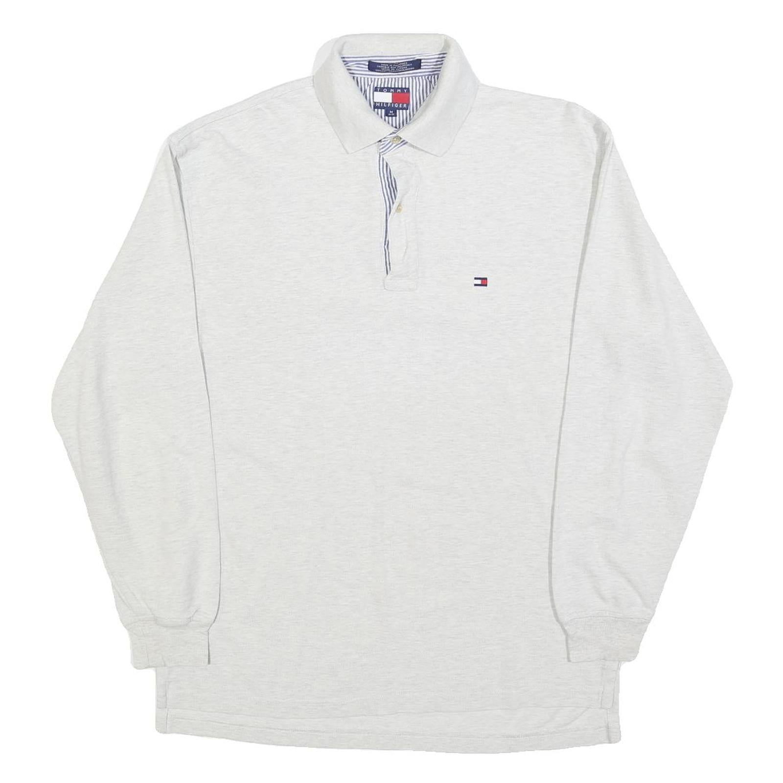 TOMMY HILFIGER Mens White Long Sleeve Plain M Cotton Blend Polo Shirt Refurbished - N/A refurbished available on Cerqular