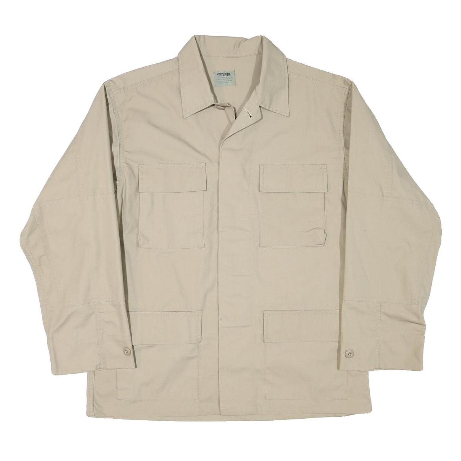 Mens Beige Cotton Blend Casual Button Jacket L Plain Santa Clara Public Health Refurbished - N/A refurbished available on Cerqular