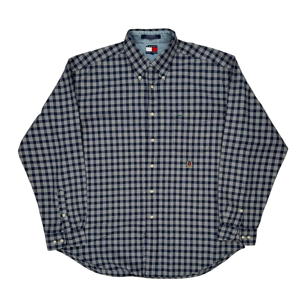 Tommy Hilfiger Checked Shirt - XL Blue Cotton Refurbished - Thrifted (note: this is a term often used to describe second- refurbished available on Cerqular