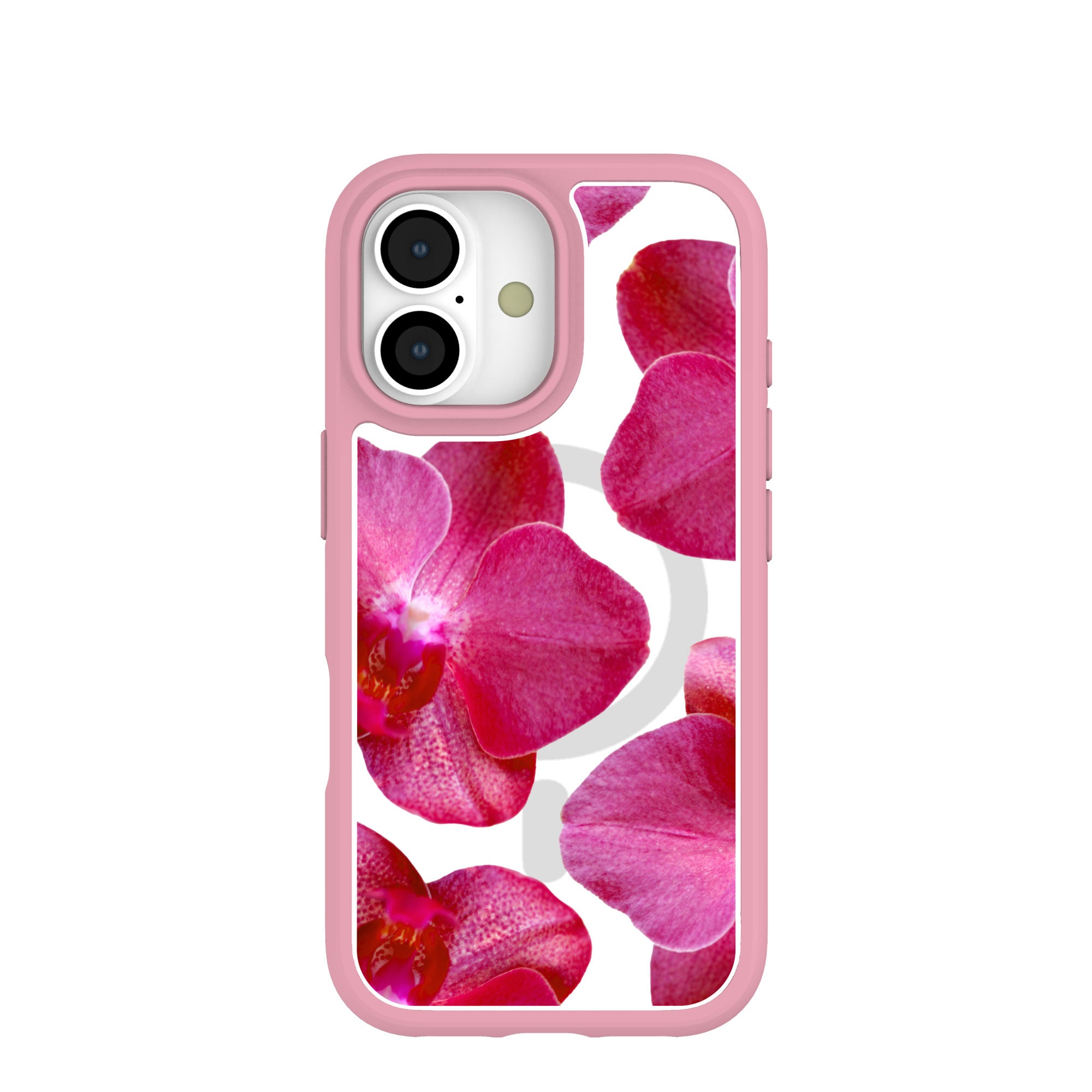Clear Pink Orchids iPhone 17 Case With Petal Pink Ridge (MagSafe included) Refurbished - Pela Case refurbished available on Cerqular