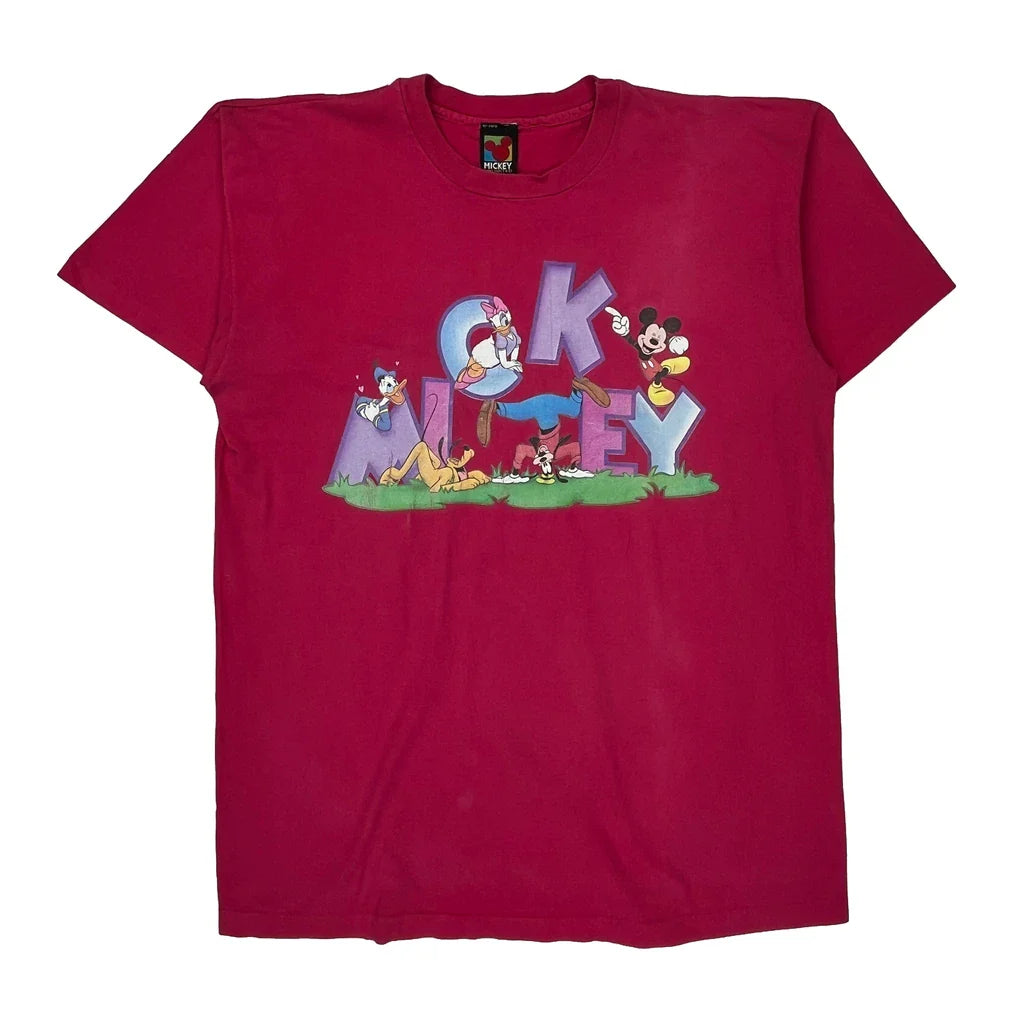 Disney Characters Mickey Unlimited Cartoon T-Shirt - Large Red Cotton Refurbished - Thrifted (note: this is a term often used to describe second- refurbished available on Cerqular