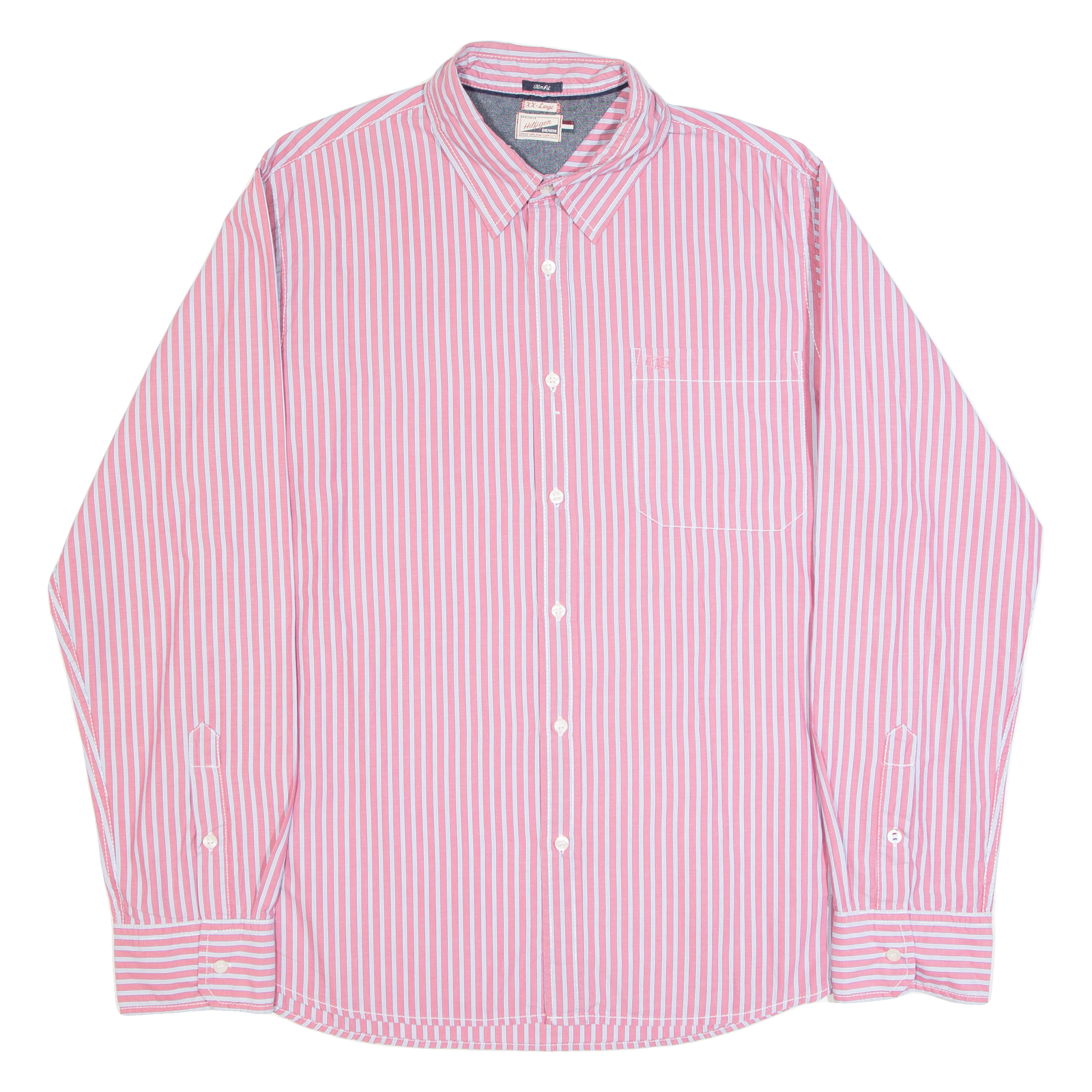 TOMMY HILFIGER DENIM Slim Fit Mens Shirt Red 90s Striped Long Sleeve 2XL Refurbished - N/A refurbished available on Cerqular