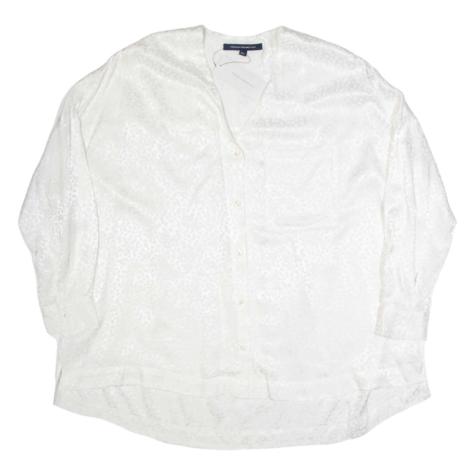 FRENCH CONNECTION Womens Oversized Shirt White 3/4 Sleeve Viscose Animal Print L Refurbished - N/A refurbished available on Cerqular