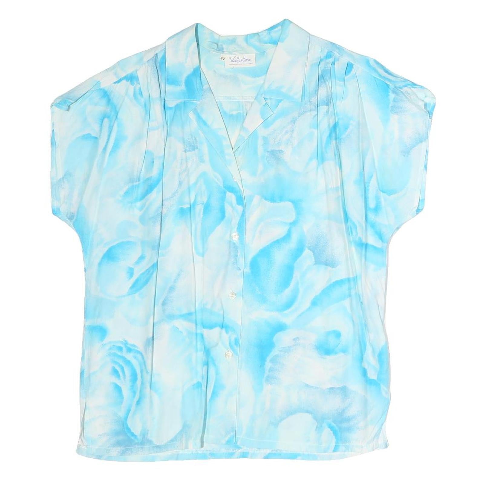 VALENTINE Womens Blue Printed Shirt Short Sleeve Collared M Lightweight Summer Refurbished - N/A refurbished available on Cerqular