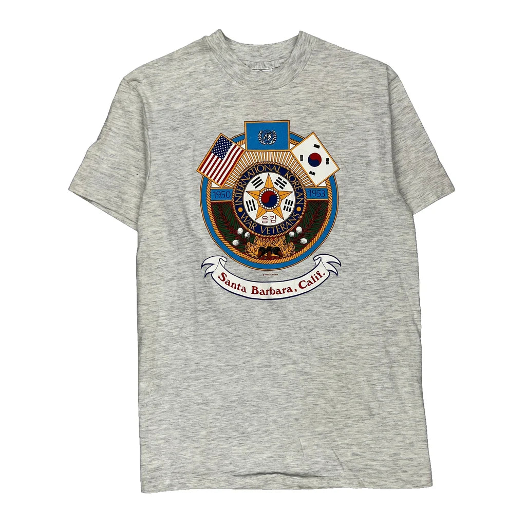 Hanes Single Stitch T-Shirt - Medium Grey Cotton Refurbished - Thrifted (note: this is a term often used to describe second- refurbished available on Cerqular