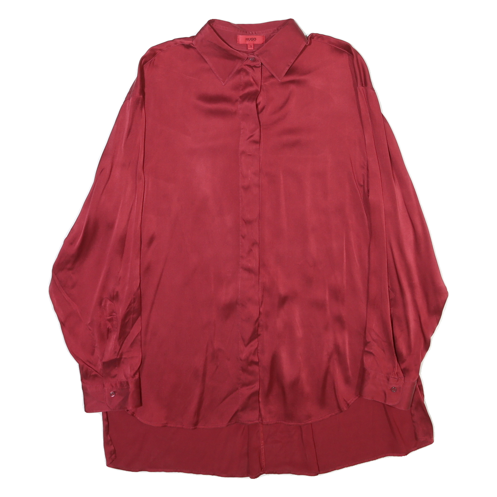 HUGO BOSS Mens Red Plain Shirt S Satin Polyester Blend Long Sleeve Formal Refurbished - N/A refurbished available on Cerqular