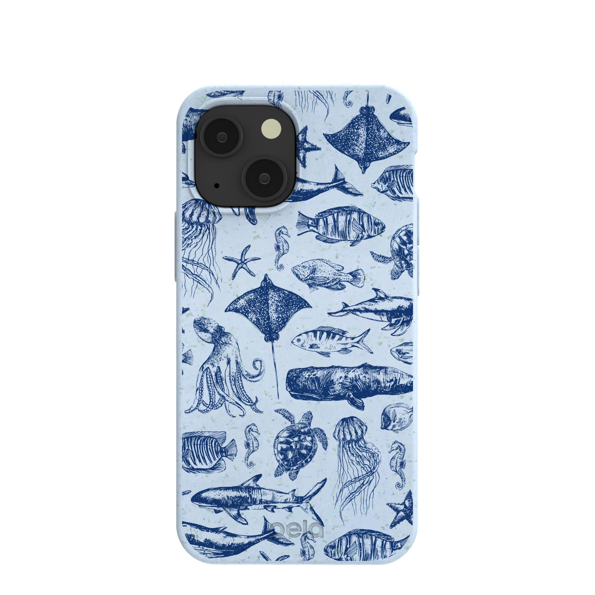 Powder Blue Marine Life iPhone 13 Mini Case Refurbished - Pela Case refurbished available on Cerqular