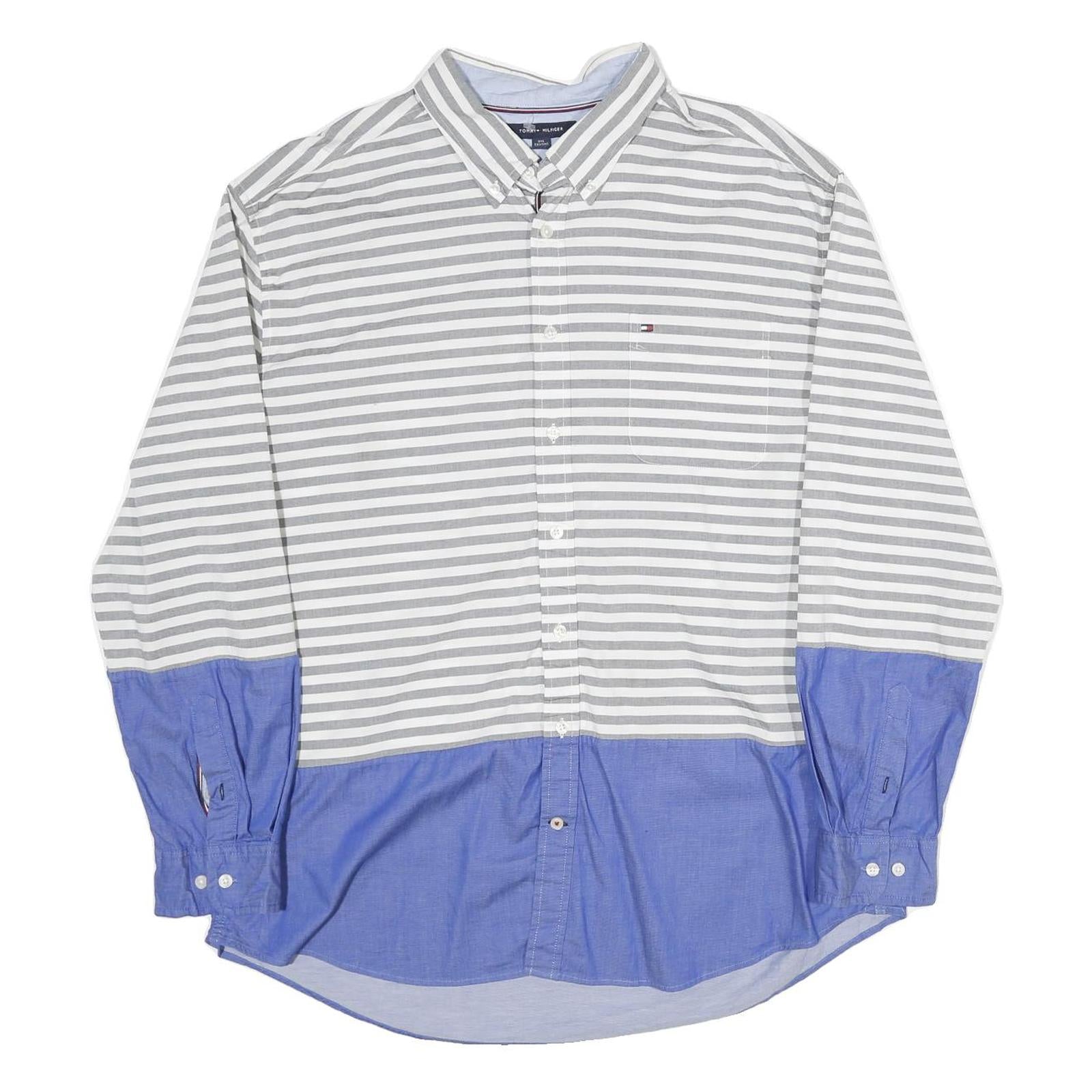 TOMMY HILFIGER Mens Grey & White Blue Stripe 2XL Cotton Button Shirt Casual Refurbished - N/A refurbished available on Cerqular