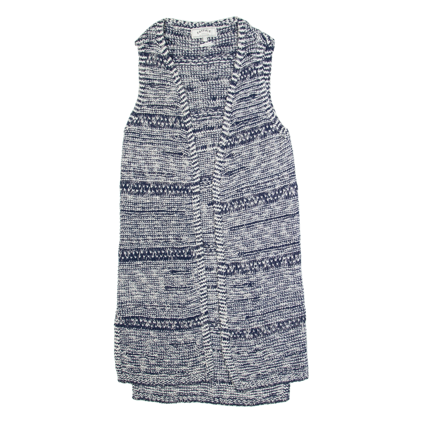 FAT FACE Womens Patterned Cardigan Blue Striped Button Neck Chunky Knit Sleeveless S Refurbished - N/A refurbished available on Cerqular