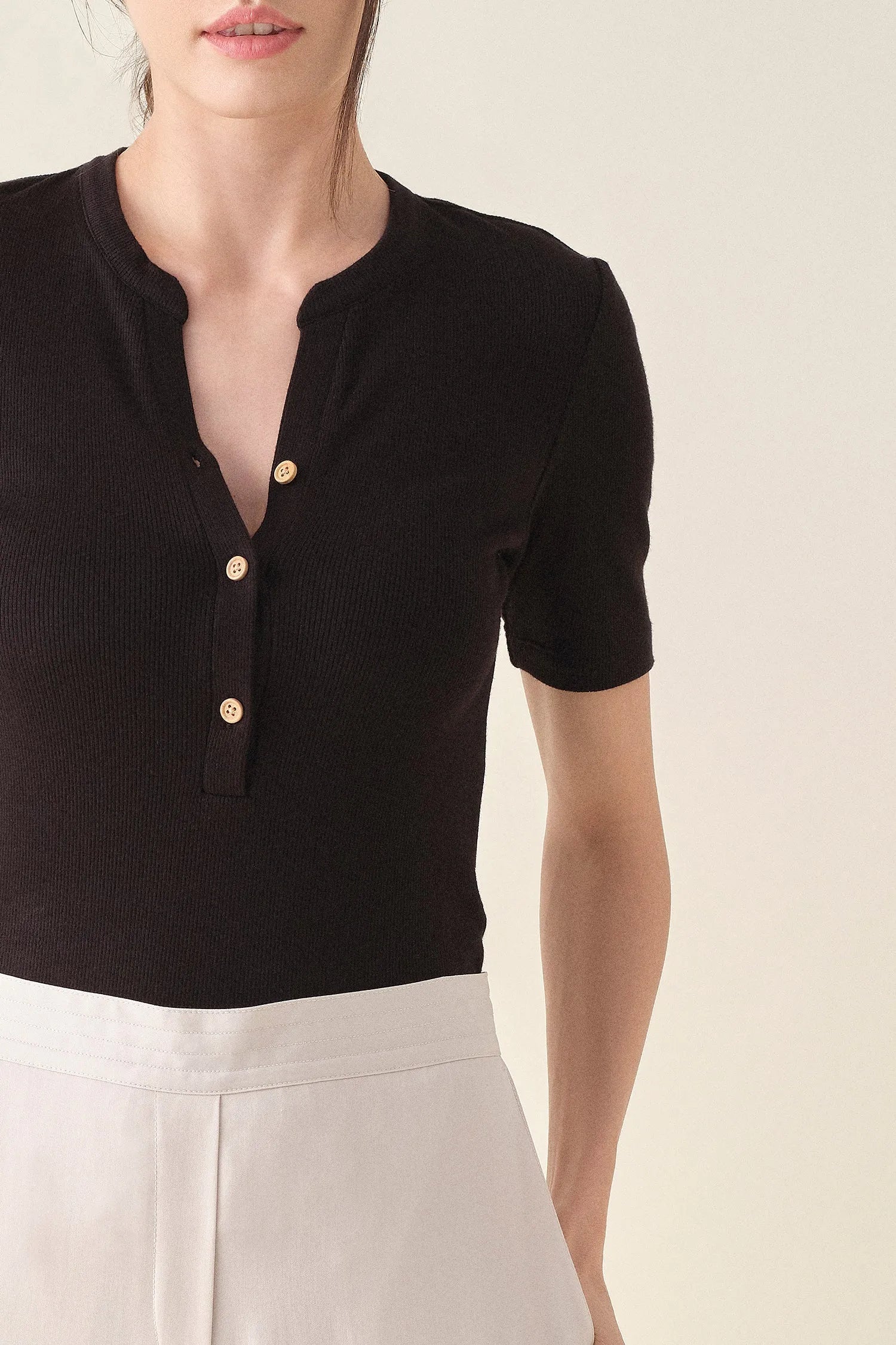 Henley Ribbed Tee - Black | Size: XS Refurbished - N/A refurbished available on Cerqular