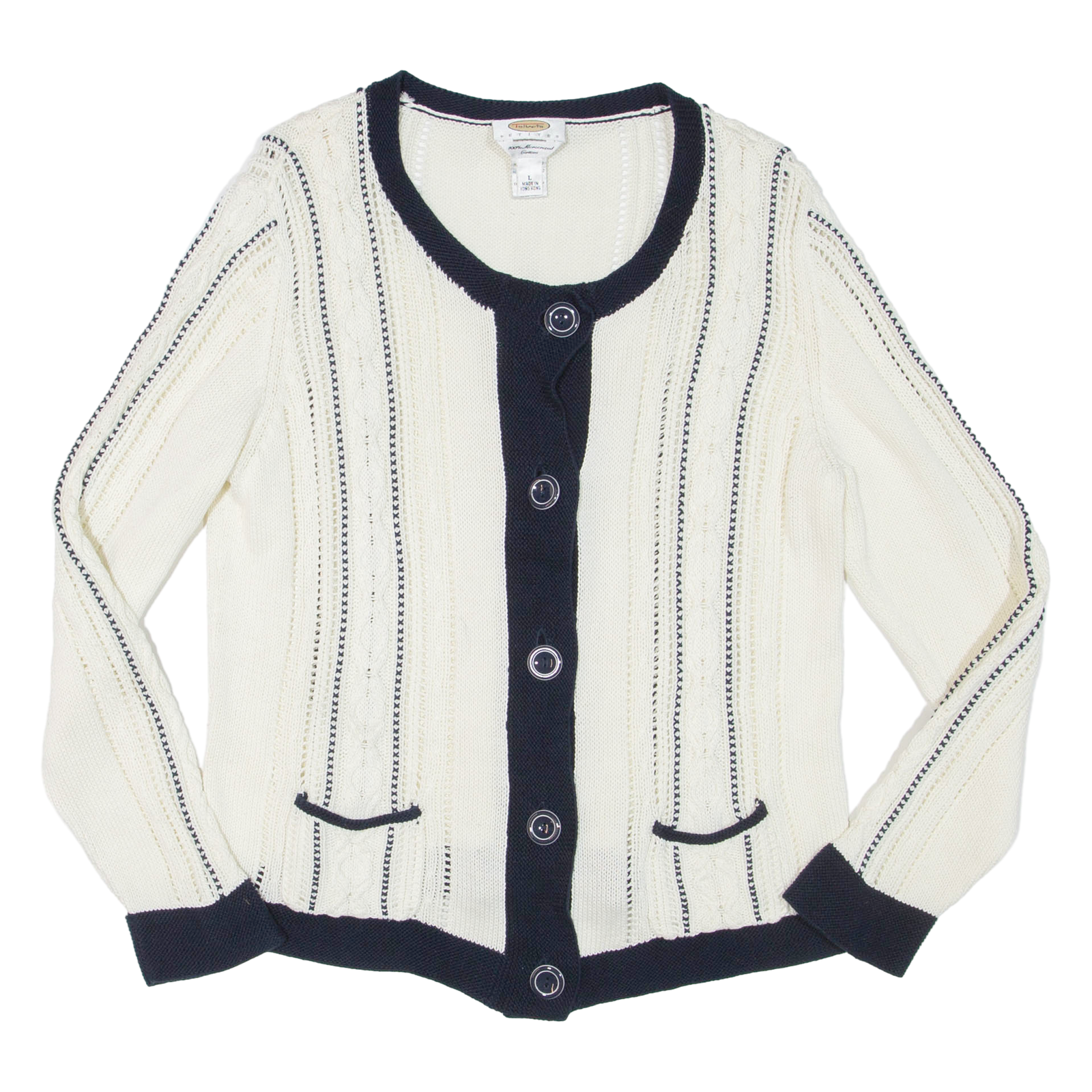 TALBOTS Womens Cardigan Cream Tight Knit L Refurbished - N/A refurbished available on Cerqular