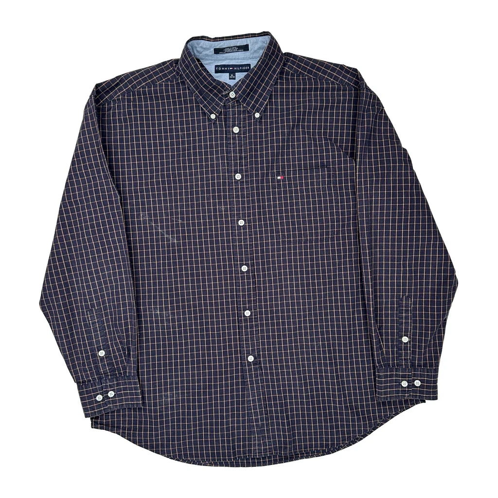 Tommy Hilfiger Checked Shirt - XL Navy Cotton Refurbished - Thrifted (note: this is a term often used to describe second- refurbished available on Cerqular