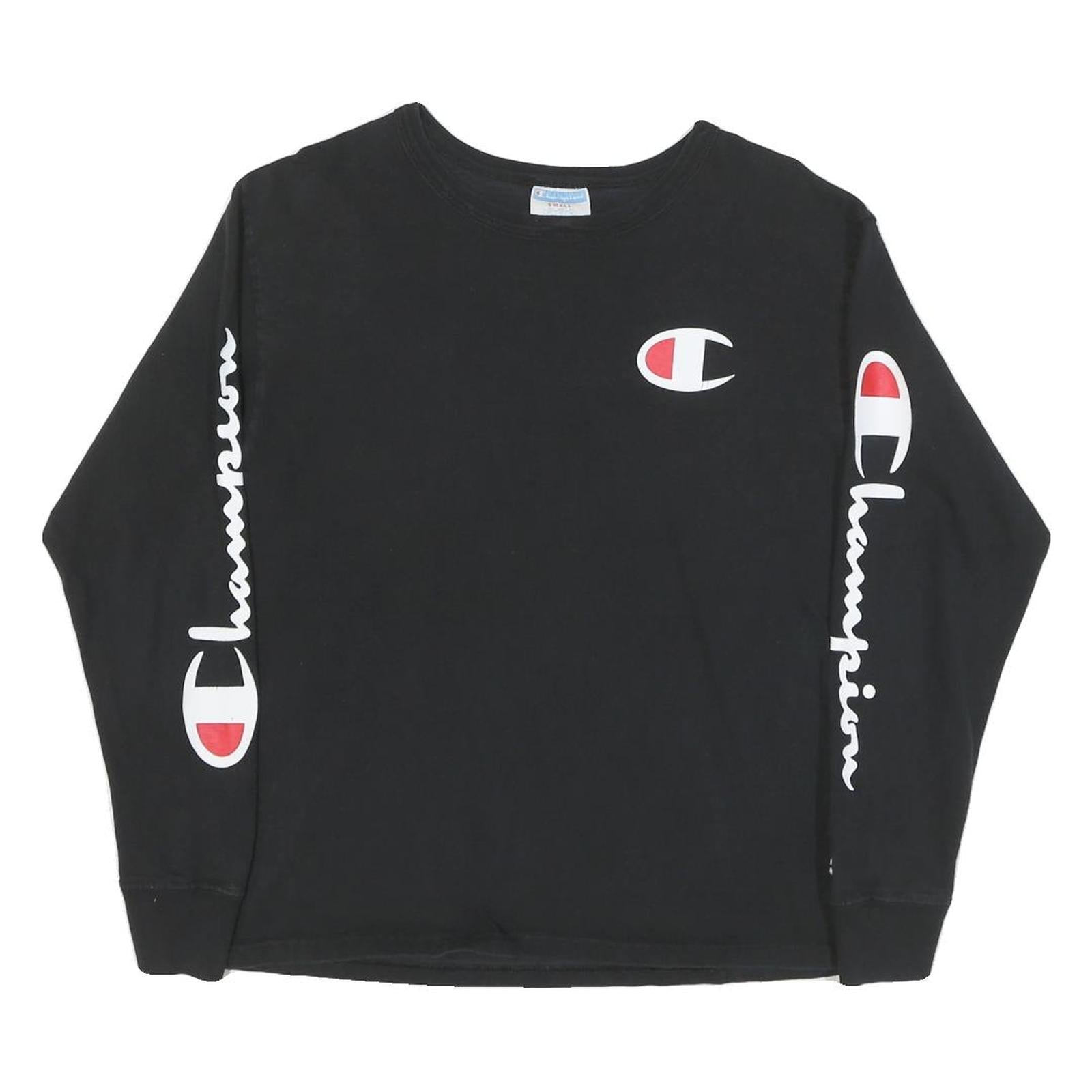 CHAMPION Mens Black Cotton Blend Long Sleeve Crew Neck S Logo Print Refurbished - N/A refurbished available on Cerqular
