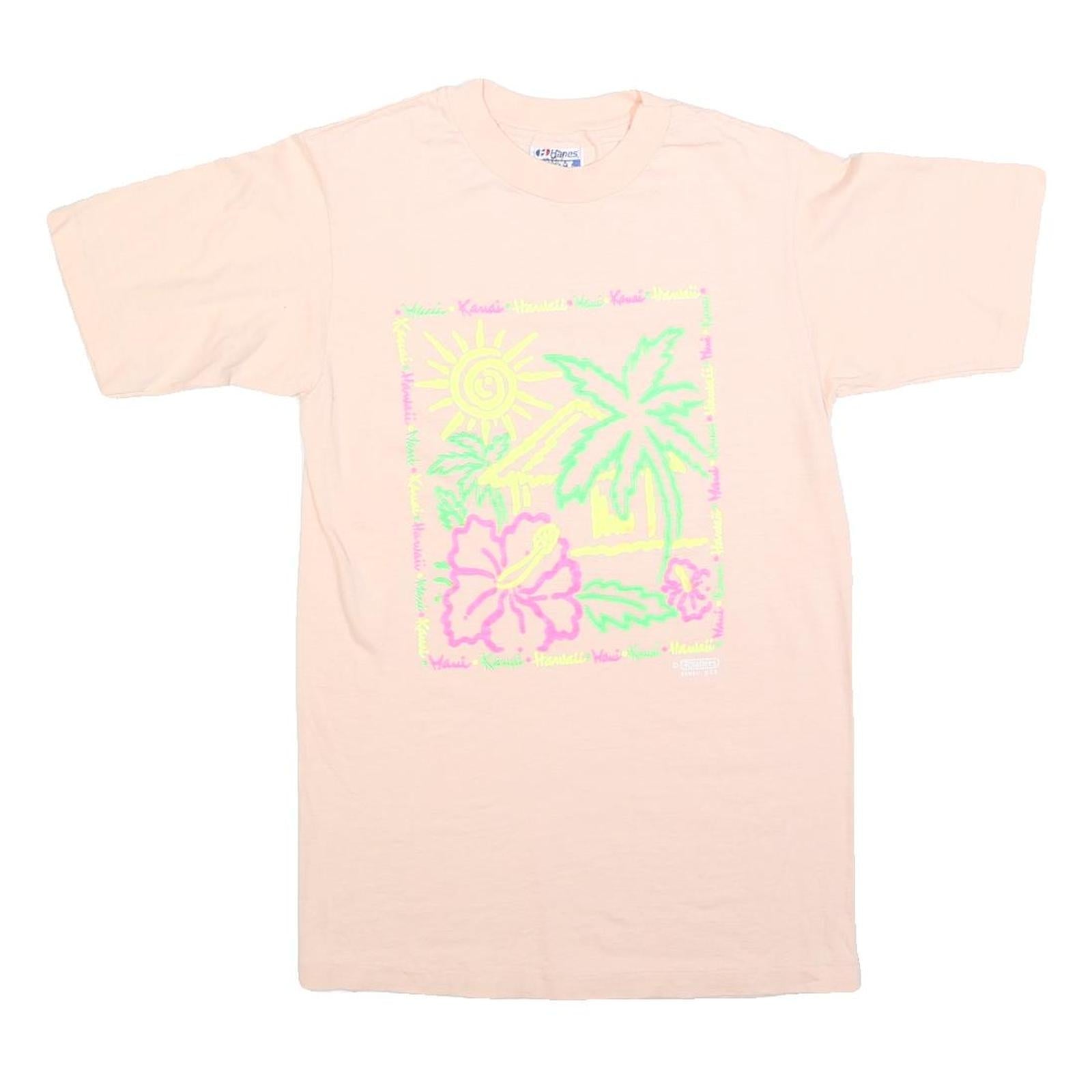 HANES Womens Cream S Graphic T-Shirt Short Sleeve Round Neck Hawaiian Print Refurbished - N/A refurbished available on Cerqular