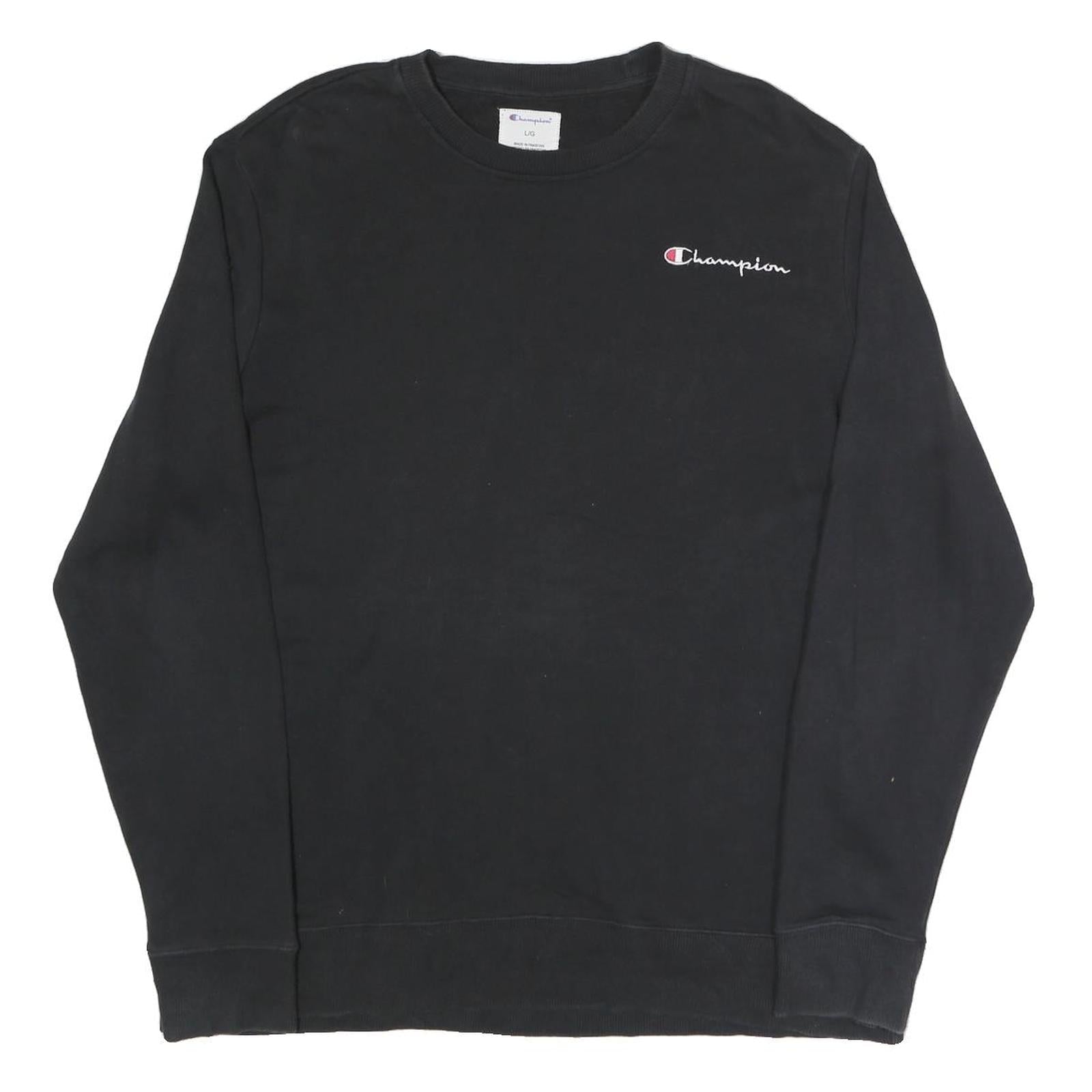 CHAMPION Mens Black Sweatshirt Crew Neck L Cotton Blend Pullover Casual Refurbished - N/A refurbished available on Cerqular