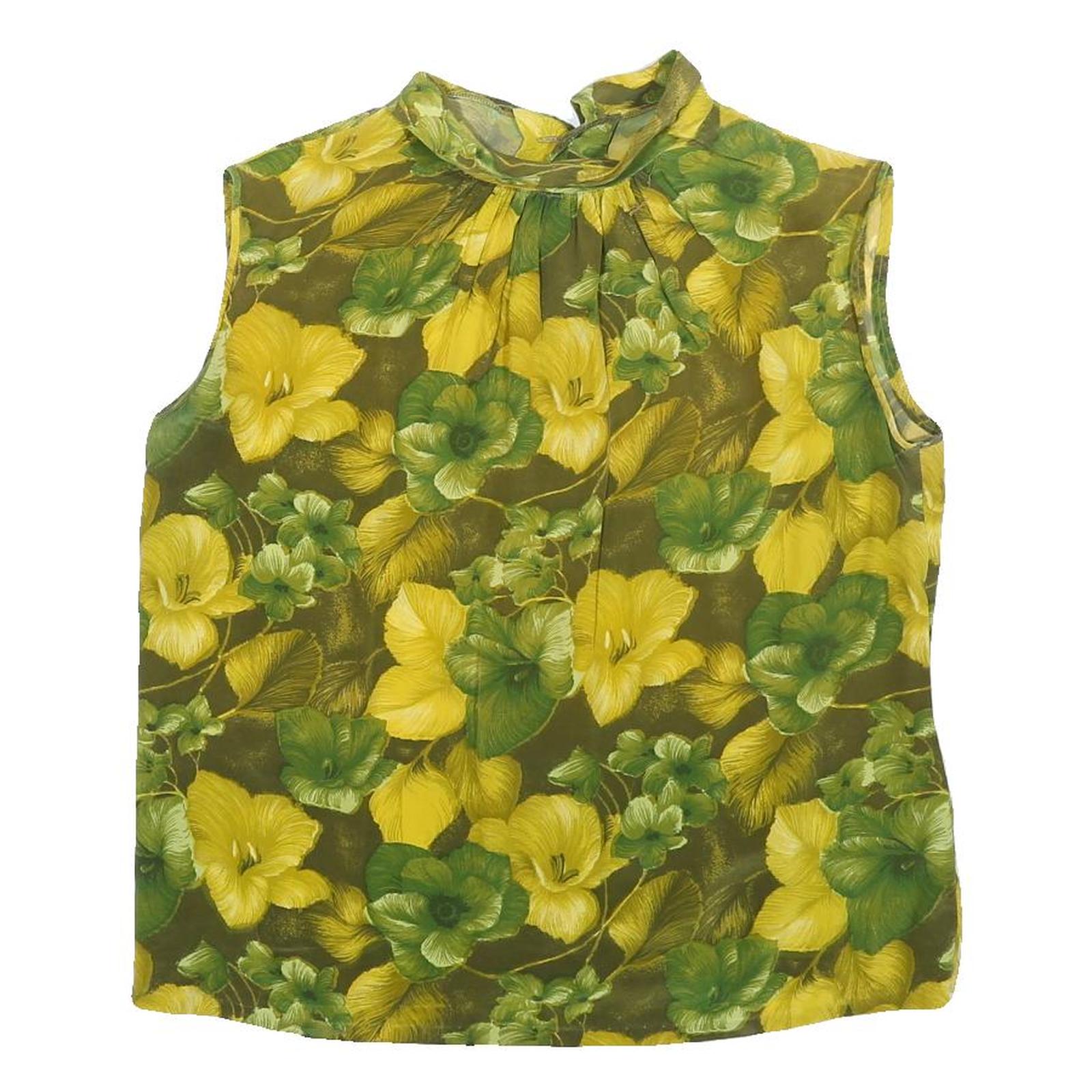 Womens Green & Yellow Floral Sleeveless High Neck Top M Lightweight Blouse Refurbished - N/A refurbished available on Cerqular