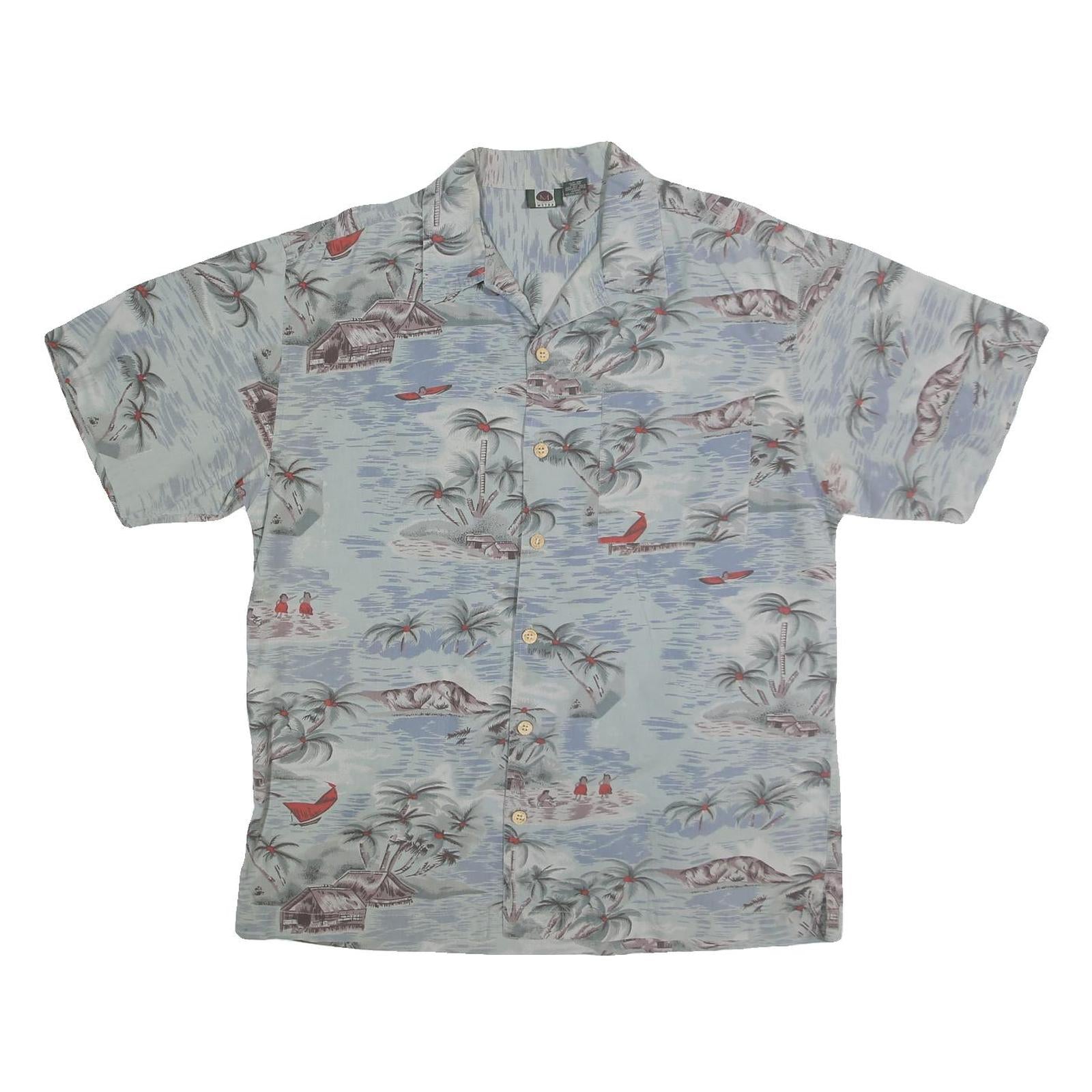 METRO Mens Blue Hawaiian Shirt L Cotton Tropical Print Casual Summer Refurbished - N/A refurbished available on Cerqular