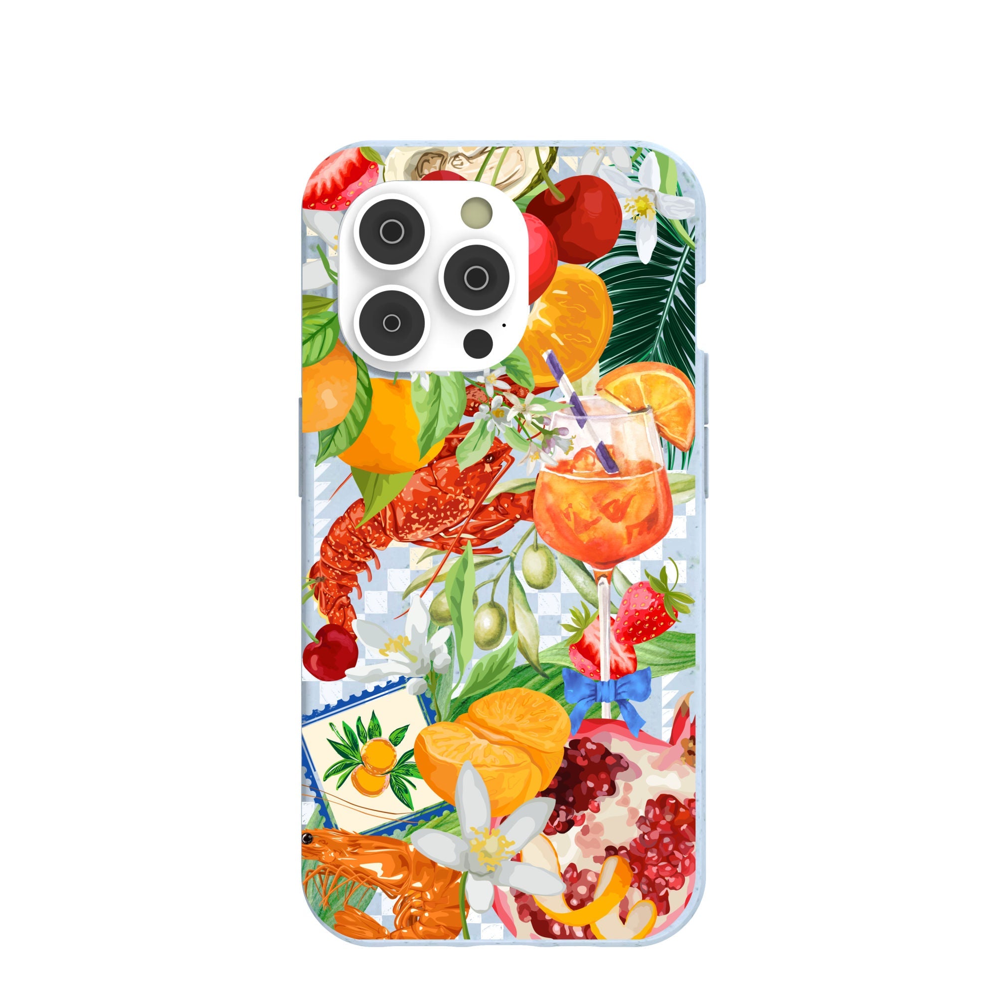 Powder Blue Mediterranean Summers iPhone 14 Pro Case Refurbished - Pela Case refurbished available on Cerqular
