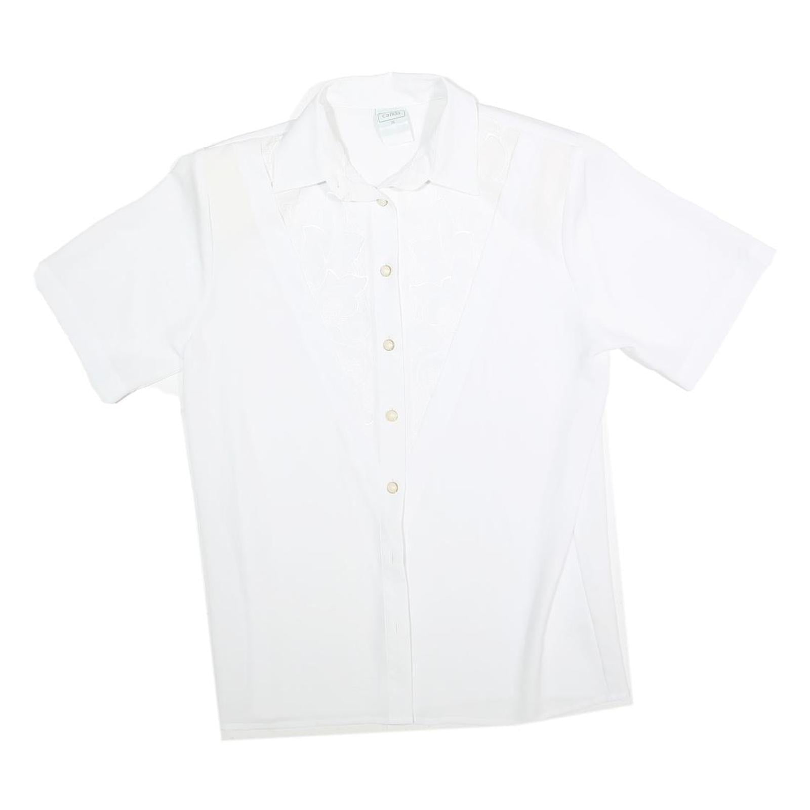 CANDA Womens White Basic Short Sleeve Button Neck Plain Top L Cotton Blend Refurbished - N/A refurbished available on Cerqular