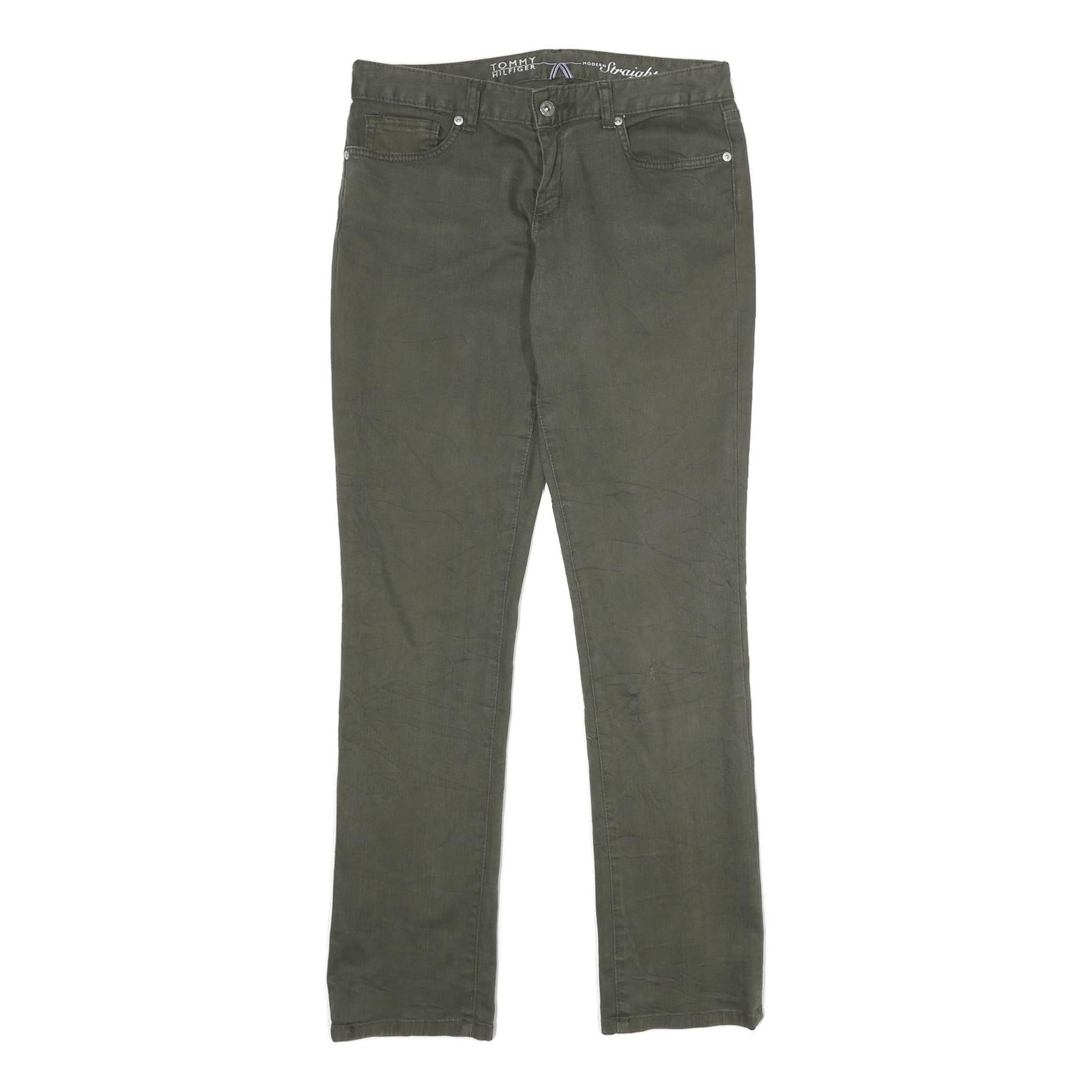 TOMMY HILFIGER Womens Regular Fit Straight Leg Denim Green W32 L34 Zip Cotton Refurbished - N/A refurbished available on Cerqular