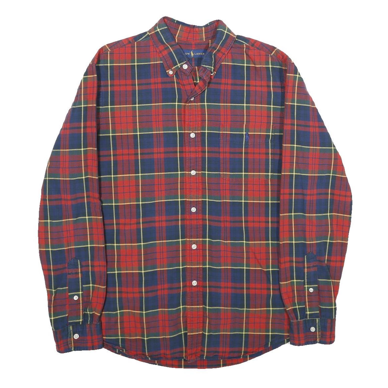 RALPH LAUREN Mens Red & Navy Check Shirt L Button-Down Collar Cotton Casual Refurbished - N/A refurbished available on Cerqular