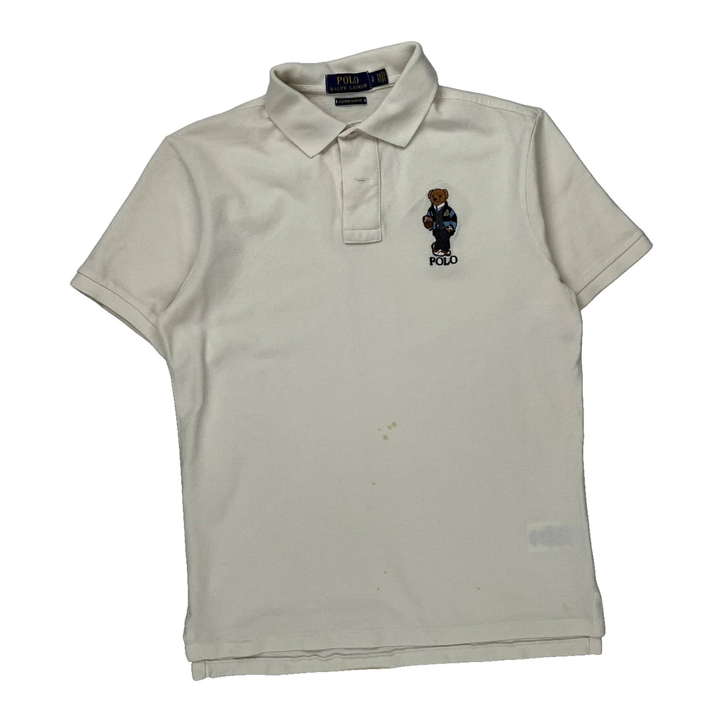 Polo By Ralph Lauren Slim Fit Polo Shirt - Small White Cotton Refurbished - Thrifted (note: this is a term often used to describe second- refurbished available on Cerqular