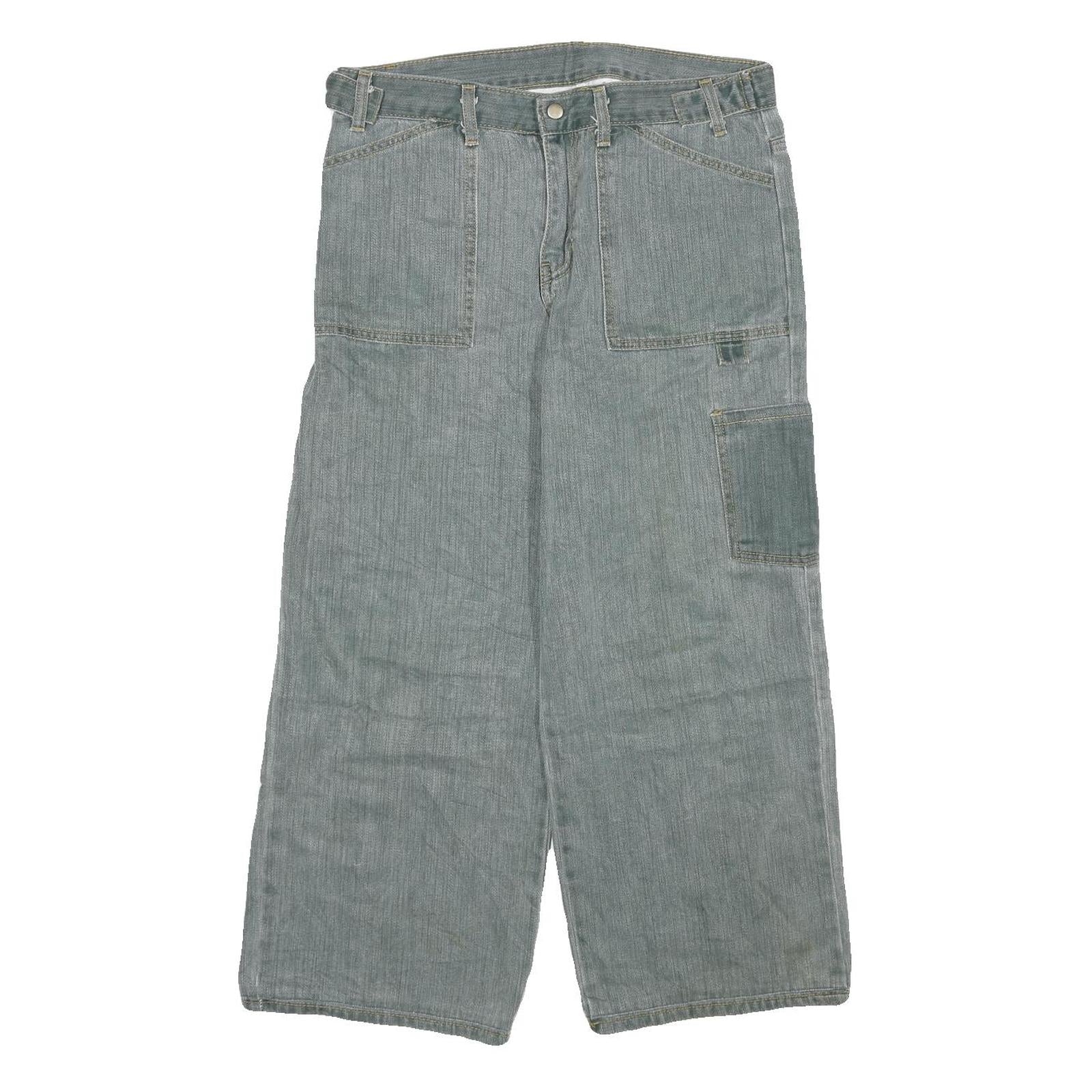 Womens Relaxed Blue Jeans Denim W32 L23 Cargo Patchwork Utility Pockets Zip Refurbished - N/A refurbished available on Cerqular