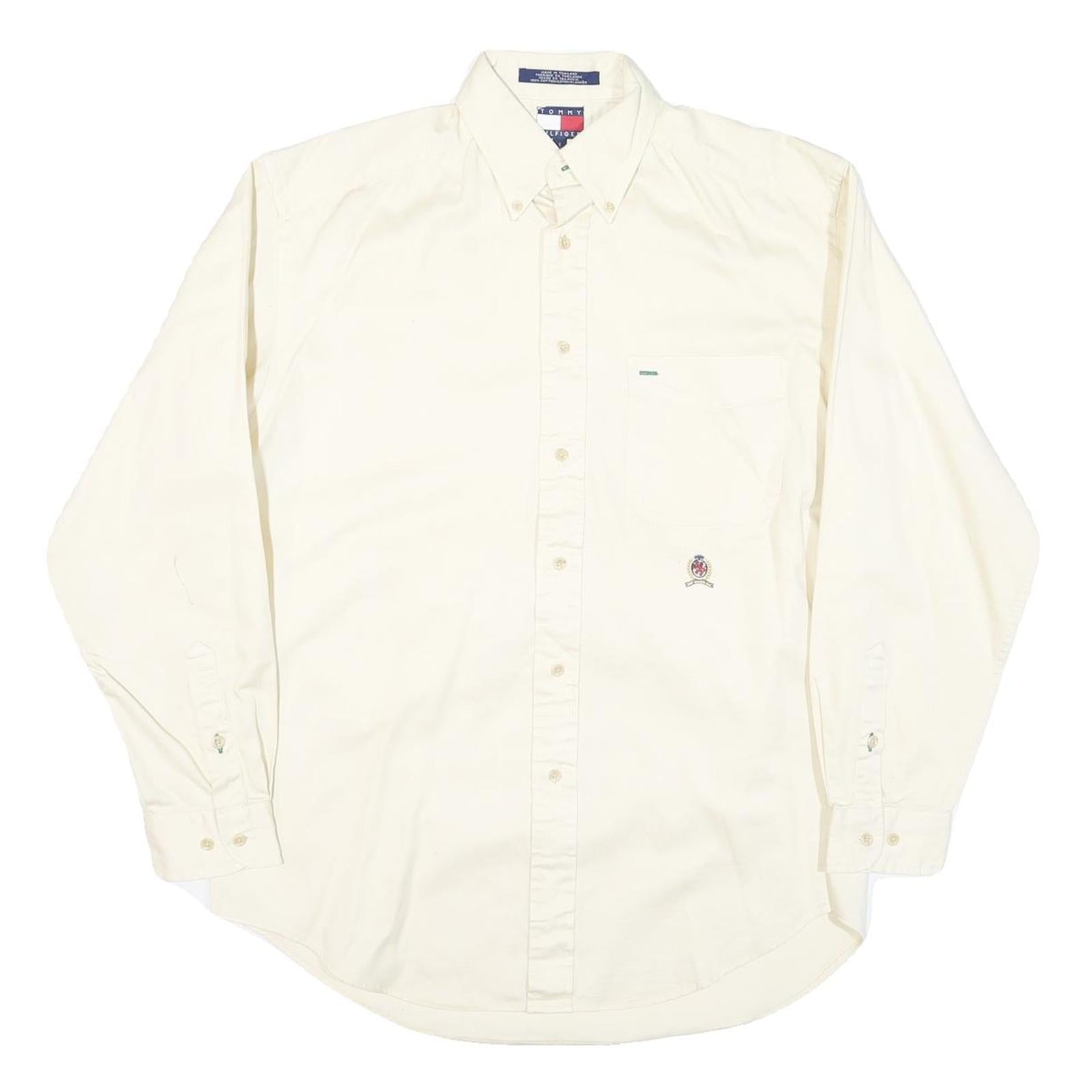 TOMMY HILFIGER Mens White Plain Shirt S Button-Down Collar Long Sleeve Cotton Refurbished - N/A refurbished available on Cerqular