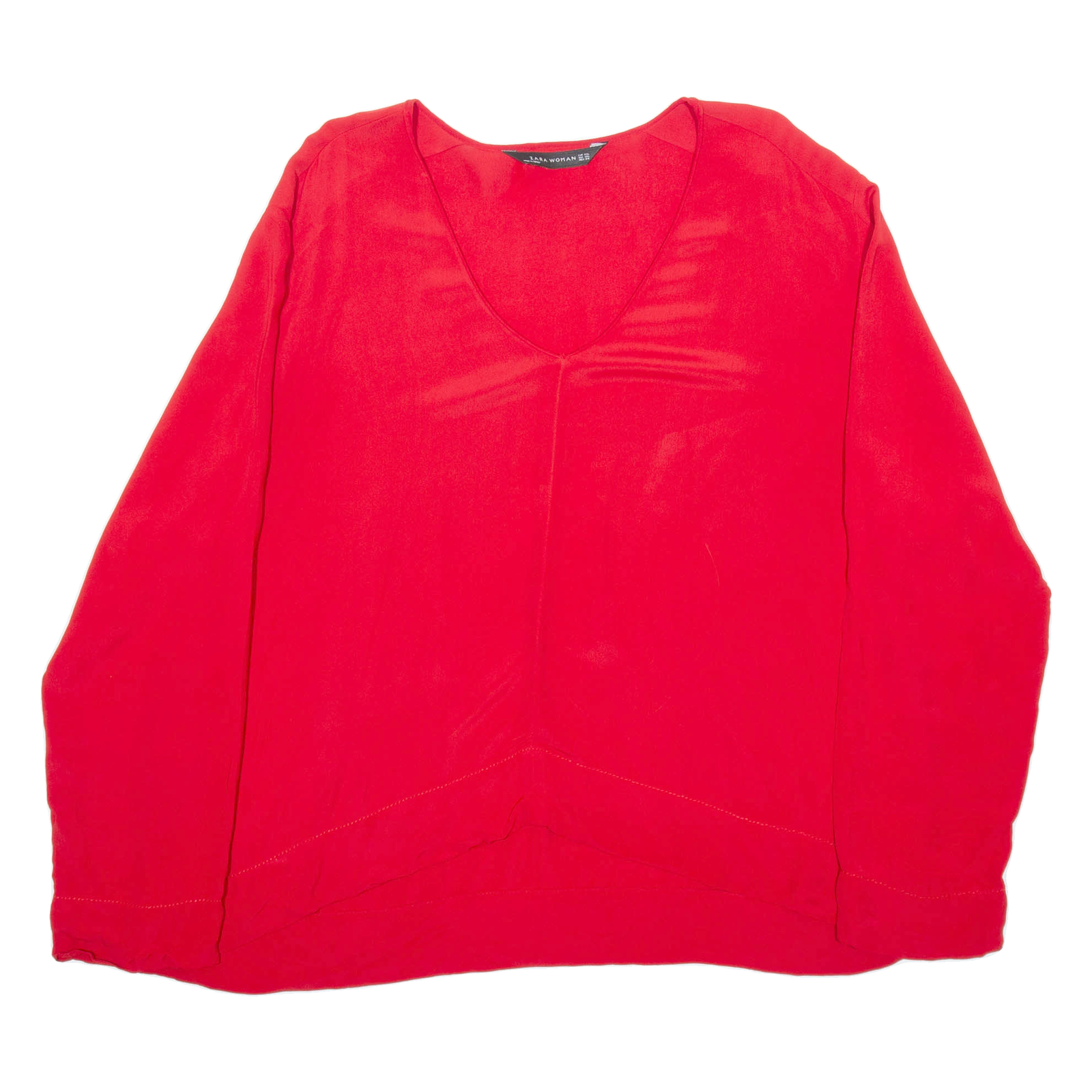 ZARA Womens Blouse Red V-Neck Long Sleeve Viscose 2XL Refurbished - N/A refurbished available on Cerqular