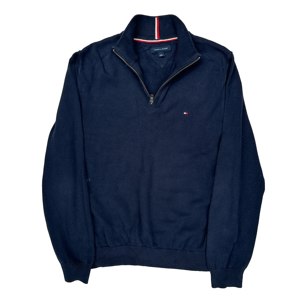 Tommy Hilfiger 1/4 Zip - Large Navy Cotton Refurbished - Thrifted (note: this is a term often used to describe second- refurbished available on Cerqular