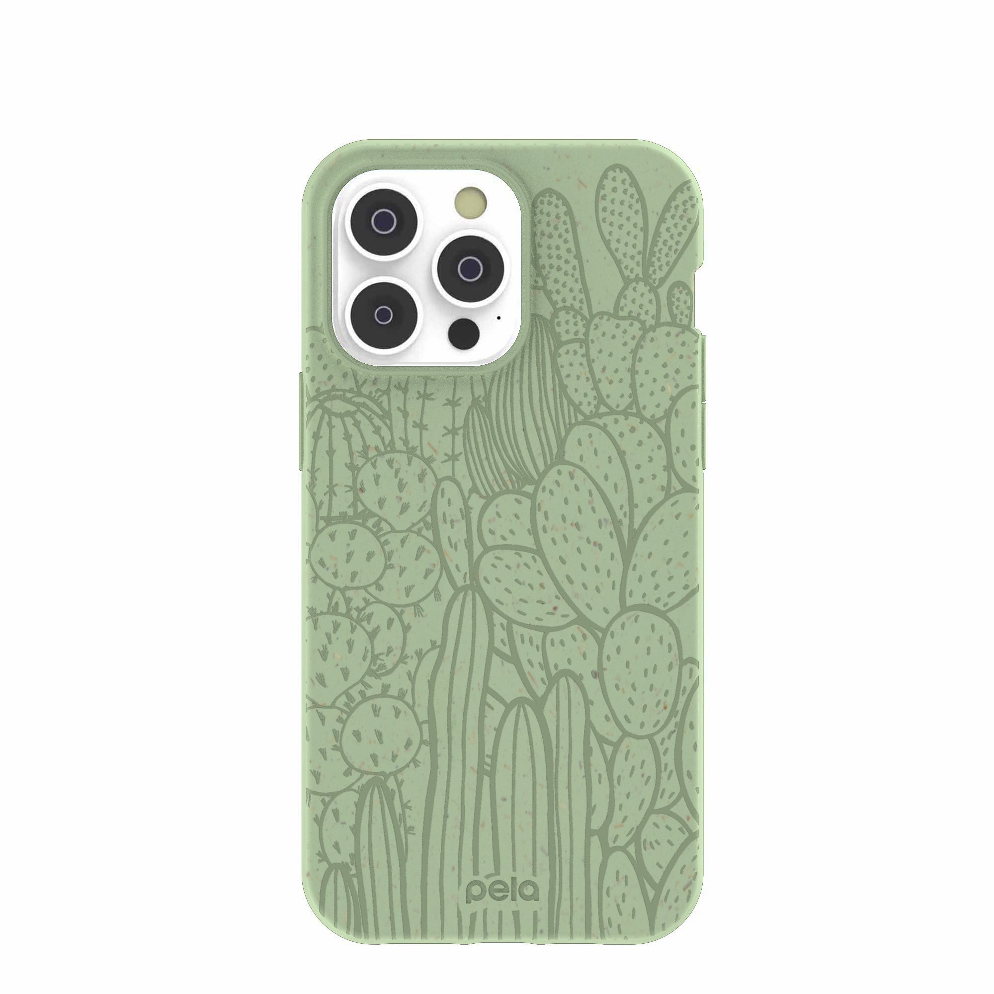 Sage Green Cacti iPhone 14 Pro Max Case Refurbished - Pela Case refurbished available on Cerqular