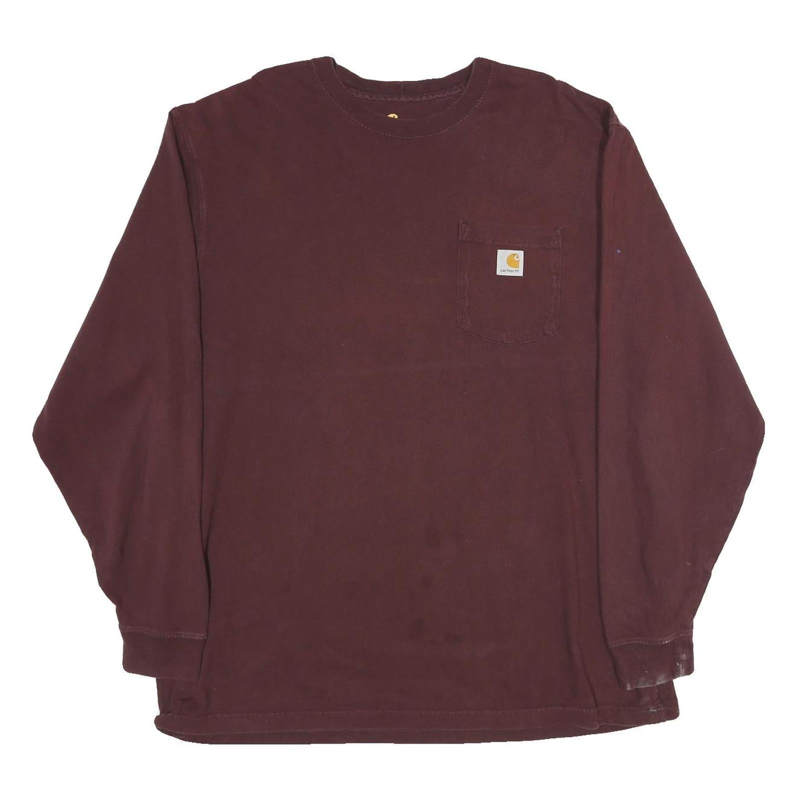 CARHARTT Mens Maroon 2XL Long Sleeve Crew Neck Pocket Plain Cotton T-Shirt Refurbished - N/A refurbished available on Cerqular