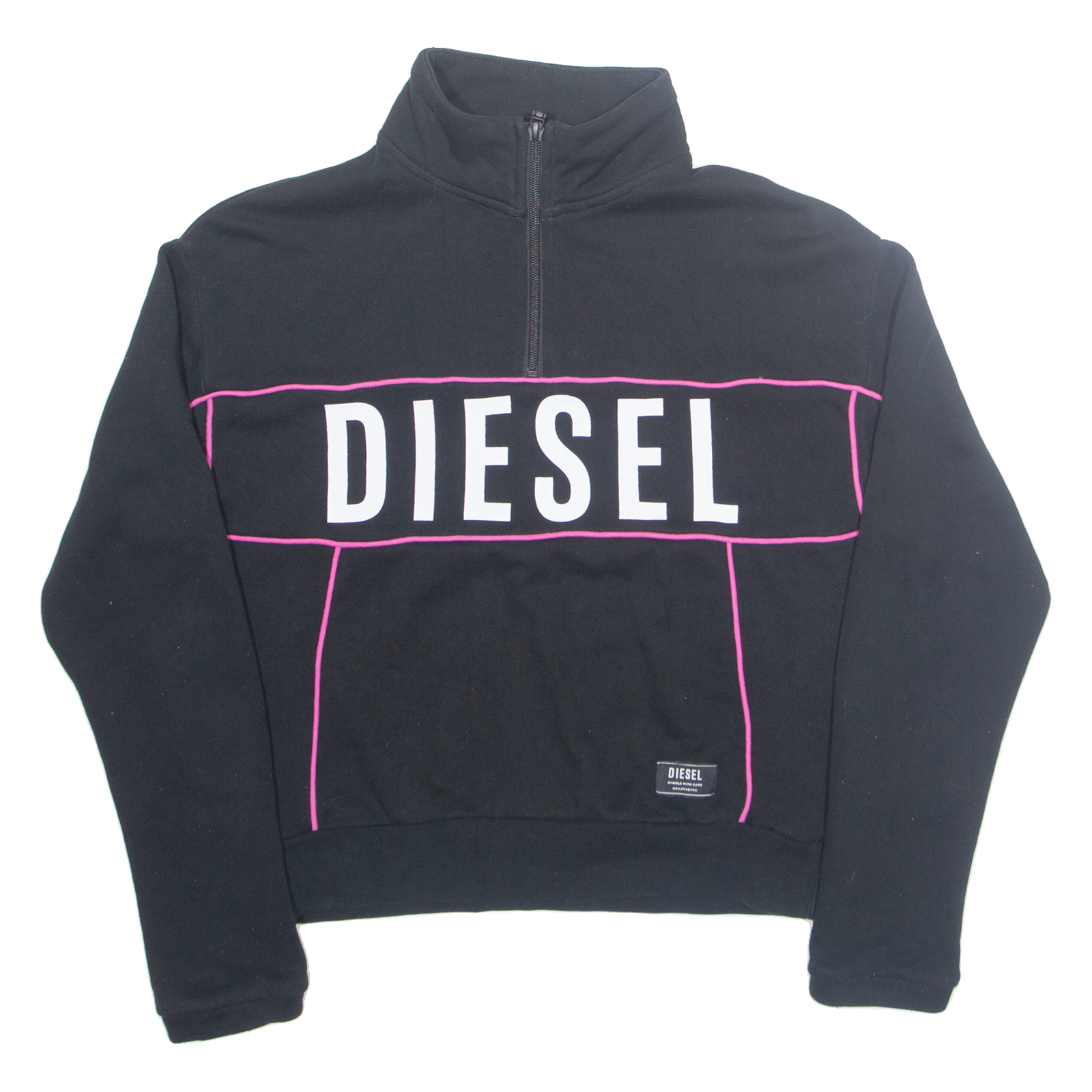 DIESEL Cropped Womens Sweatshirt Black 1/4 Zip XS Refurbished - N/A refurbished available on Cerqular