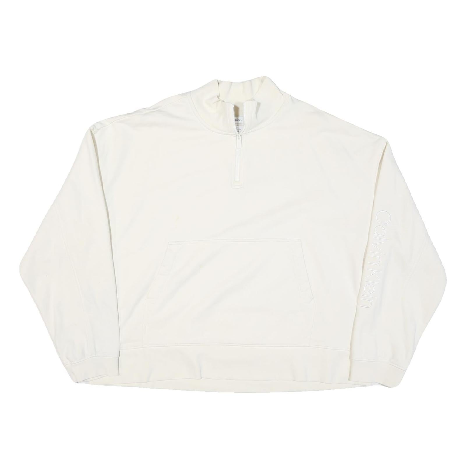 CALVIN KLEIN Womens White Quarter Zip XL Sweatshirt Cotton Blend Pullover Refurbished - N/A refurbished available on Cerqular