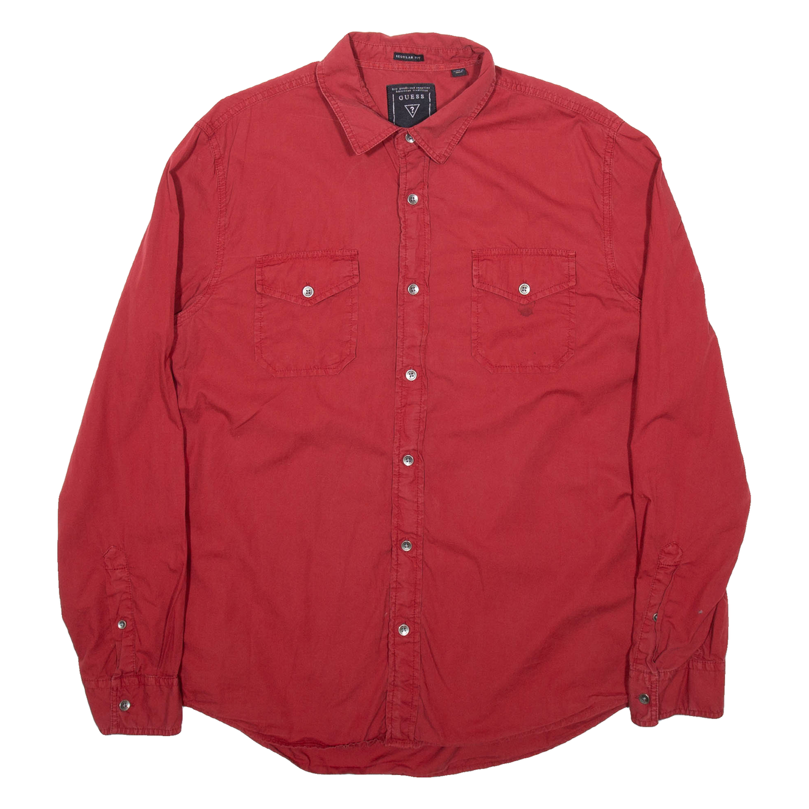 GUESS Mens Plain Shirt Red Long Sleeve L Refurbished - N/A refurbished available on Cerqular