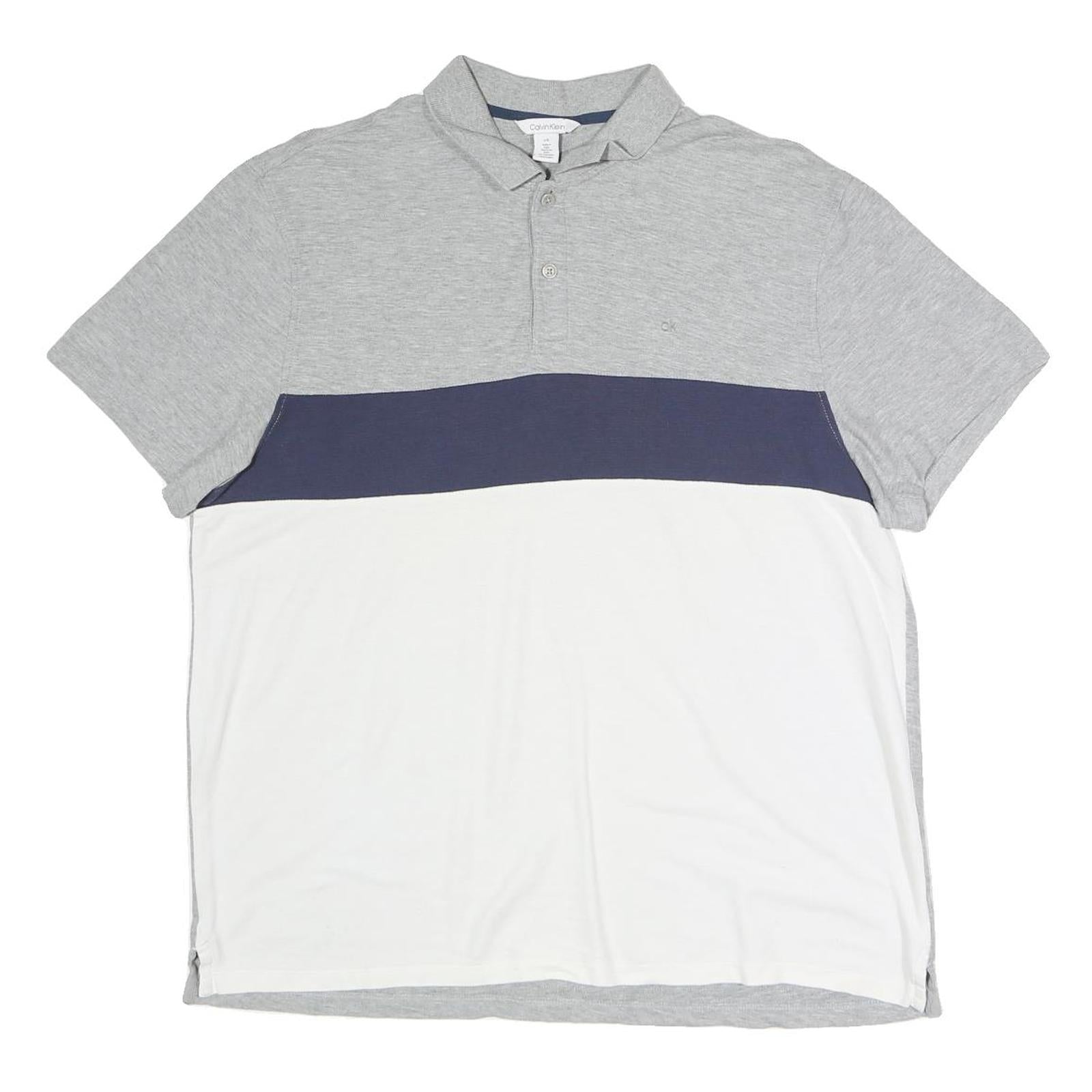 CALVIN KLEIN Mens Grey & Navy Blue & White Short Sleeve Cotton Blend Polo Shirt Refurbished - N/A refurbished available on Cerqular