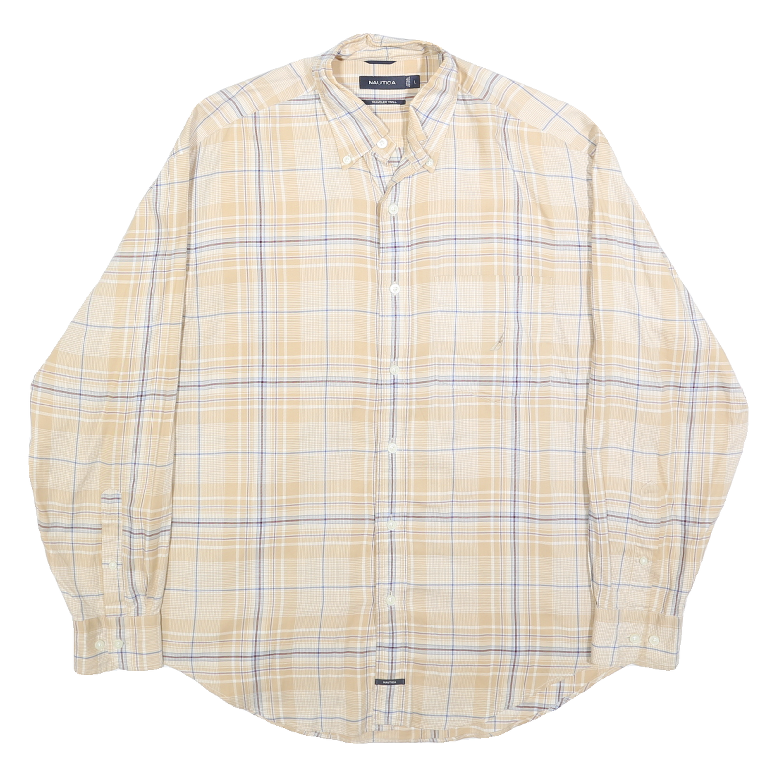 NAUTICA Mens Beige & Blue Check Button-Down Shirt L Casual Cotton Long Sleeve Refurbished - N/A refurbished available on Cerqular