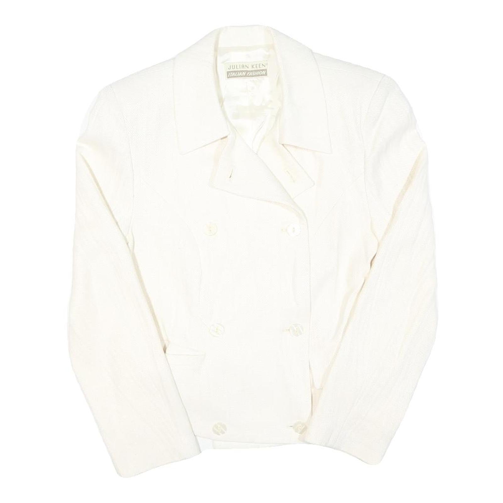 JULIAN KEEN Womens White Cream Button Jacket M Cotton Blend Tailored Refurbished - N/A refurbished available on Cerqular