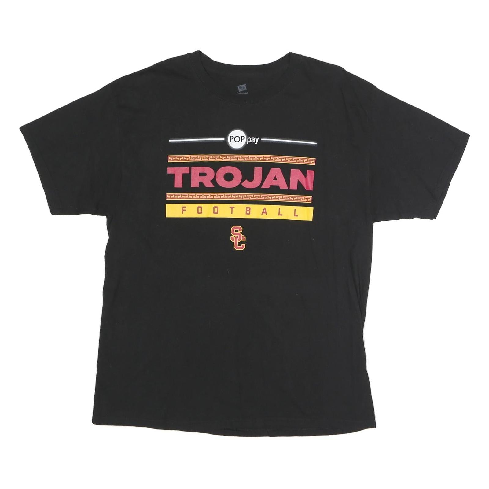 HANES Mens Black Trojan Football Graphic T-Shirt L Short Sleeve Crew Neck Refurbished - N/A refurbished available on Cerqular