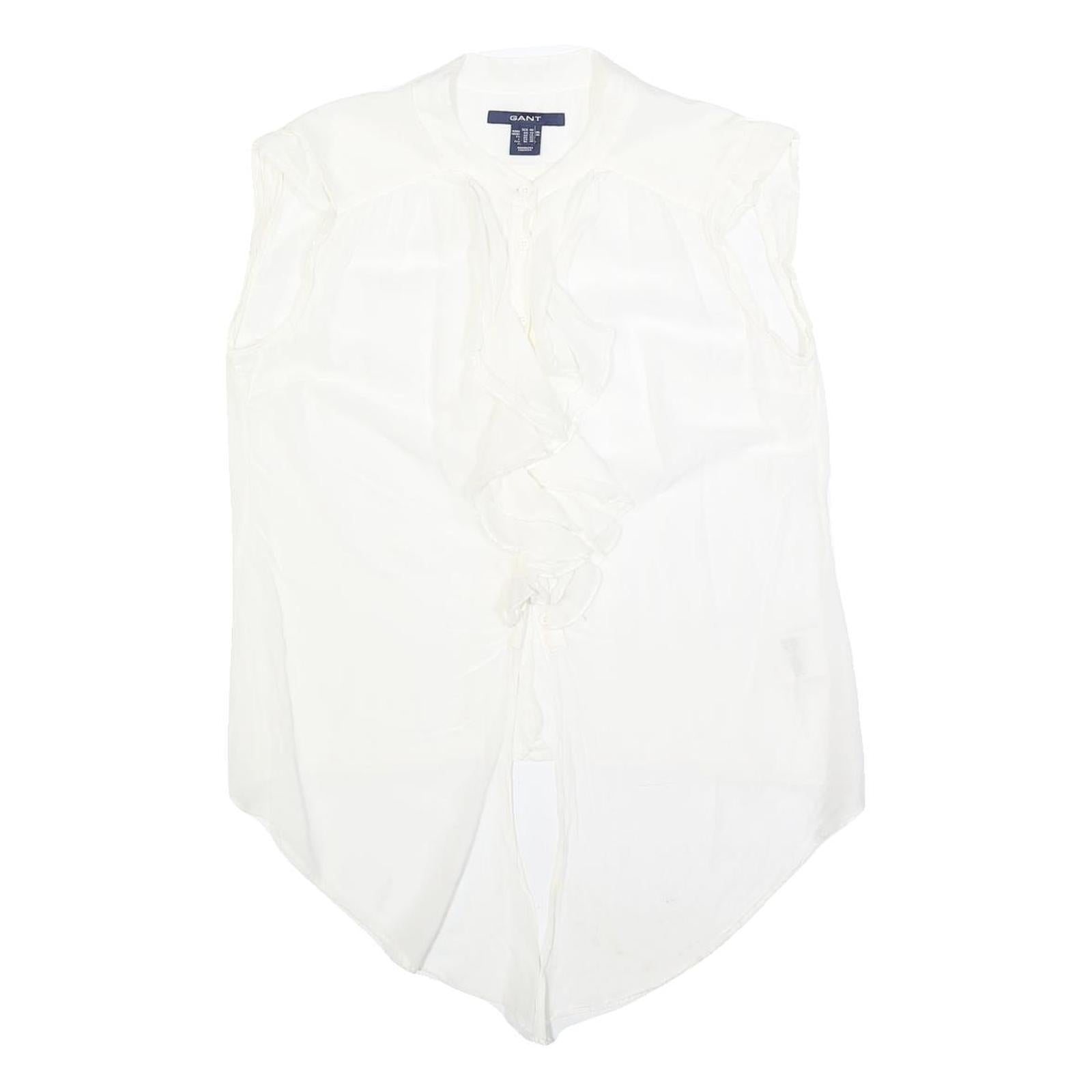 GANT Womens White Silk Blend Ruffle Sleeveless Top UK 14 Elegant Lightweight Refurbished - N/A refurbished available on Cerqular