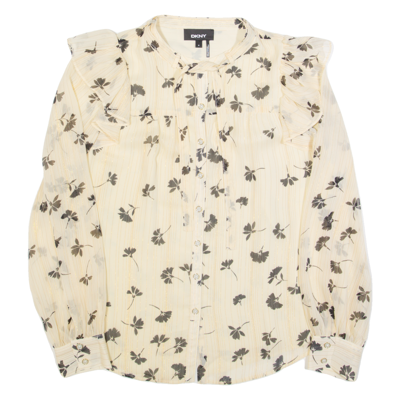 DKNY Womens Printed Shirt Cream Long Sleeve Floral M Refurbished - N/A refurbished available on Cerqular