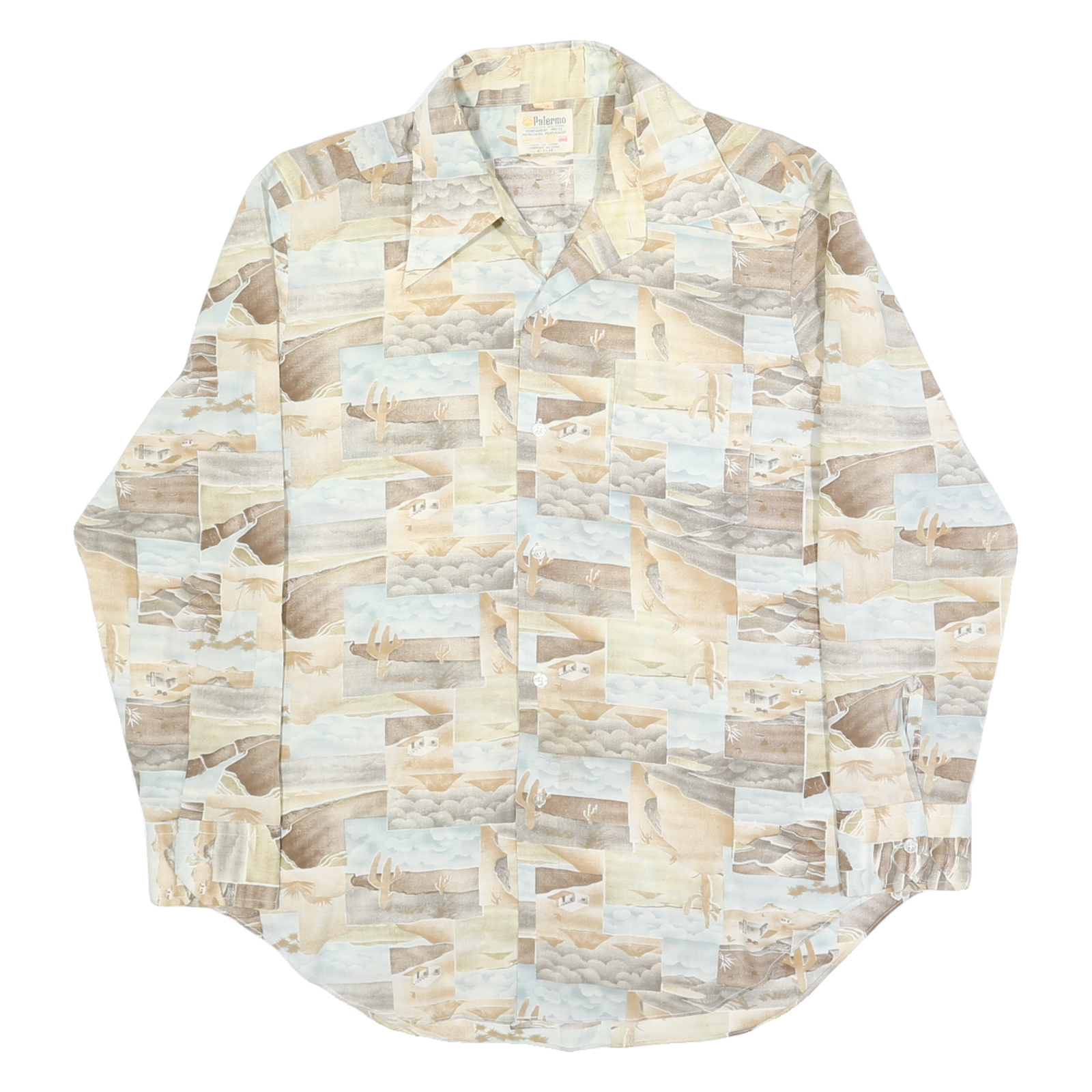 PALERMO Mens Beige & Brown Pattern Shirt L Cotton Blend Long Sleeve Refurbished - N/A refurbished available on Cerqular