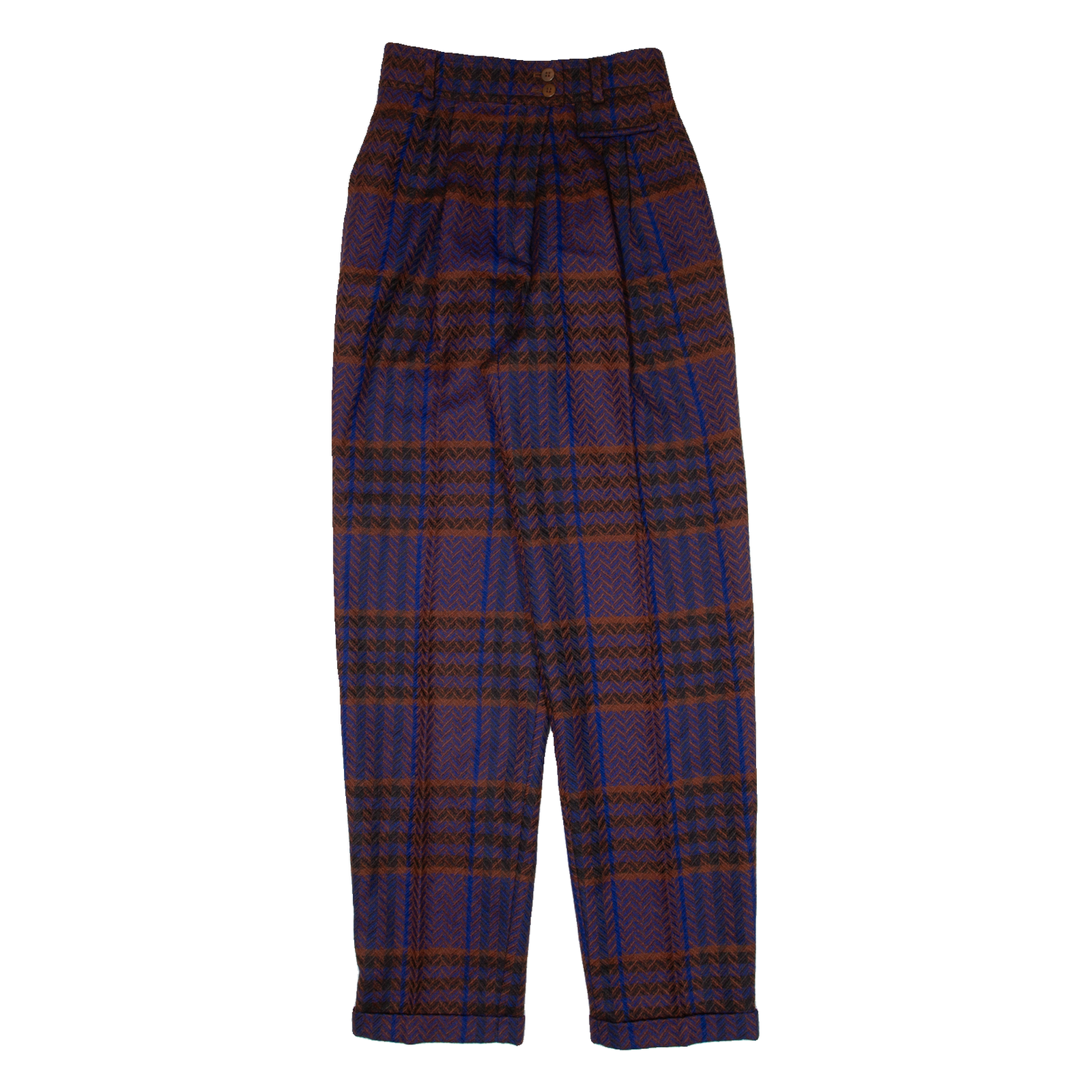BRUESTLE Pleated Check Womens Knit Trousers Blue Regular Straight Wool W25 L31 Refurbished - N/A refurbished available on Cerqular