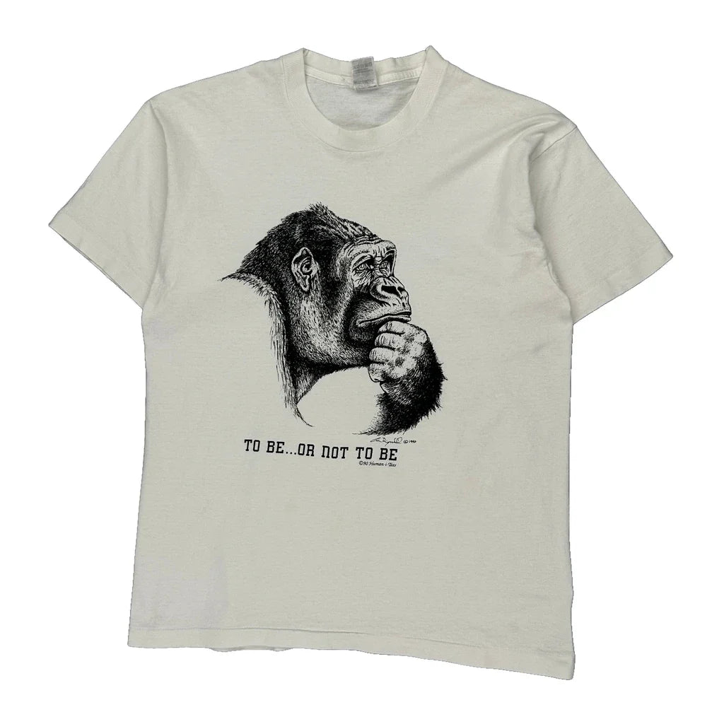 Chimpanzee Thinking Print Fruit Of The Loom Graphic T-Shirt - Large White Cotton Refurbished - Thrifted (note: this is a term often used to describe second- refurbished available on Cerqular