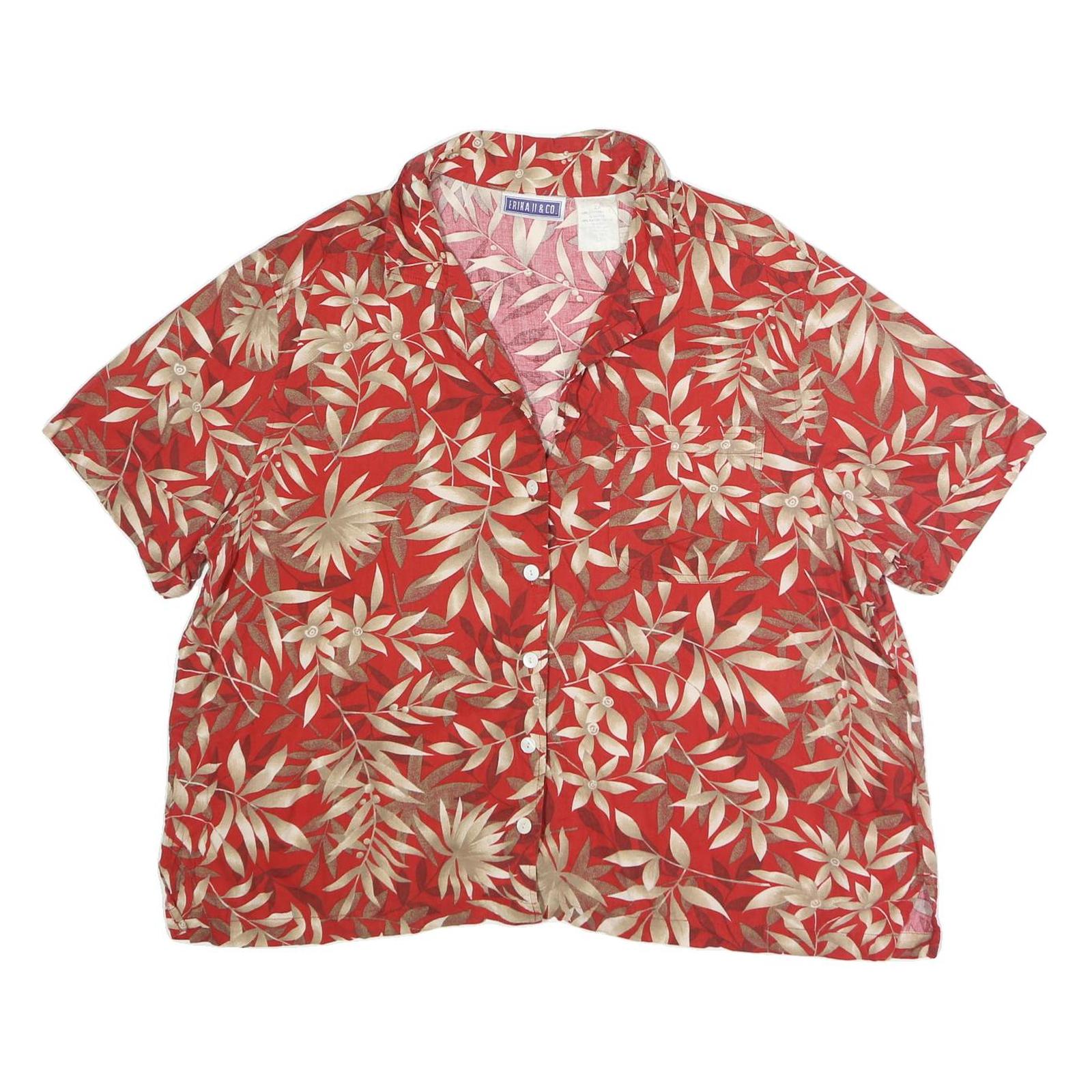 ERIKA Womens Red Cream Floral Print Shirt Short Sleeve Collared 2XL Cotton Blend Refurbished - N/A refurbished available on Cerqular