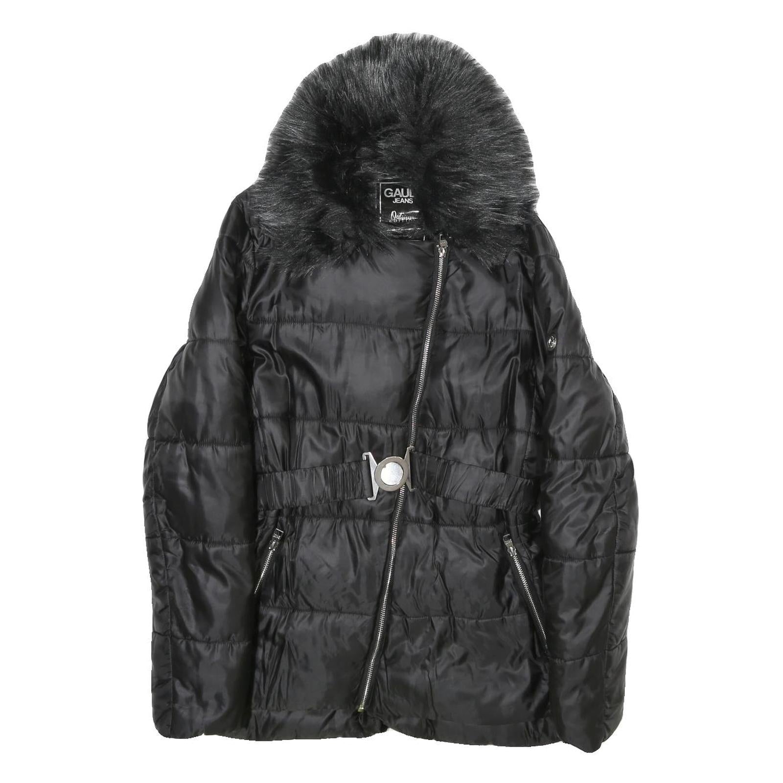 GAUDI JEANS Womens Black Puffer Jacket M Polyamide Quilted Zip Belted Faux Fur Refurbished - N/A refurbished available on Cerqular