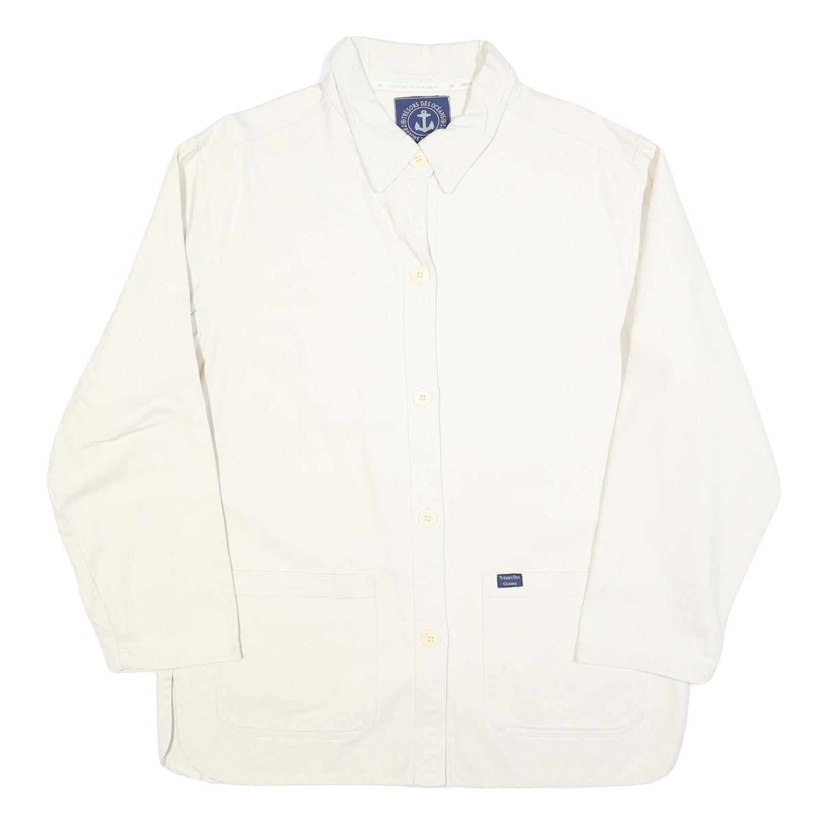 TRESORS DES OCEANS Womens White Button Cotton Blend Jacket M Plain Casual Smart Refurbished - N/A refurbished available on Cerqular