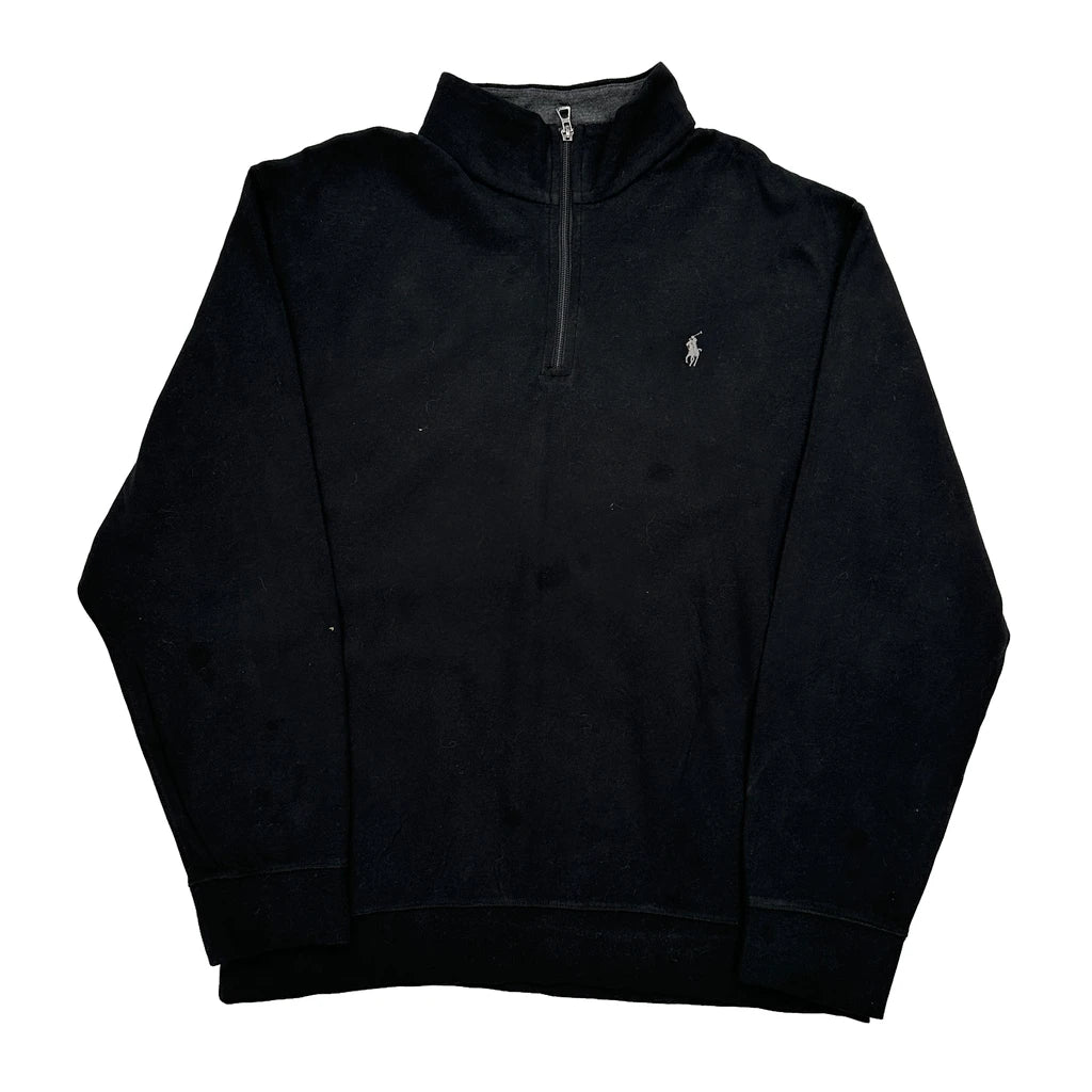 Buy Polo By Ralph Lauren 1/4 Zip - 2XL Black Cotton Refurbished - $73.69 Polo By Ralph Lauren 1/4 Zip - 2XL Black Cotton Refurbished - Thrifted (note: this is a term often used to describe second- refurbished available on Cerqular