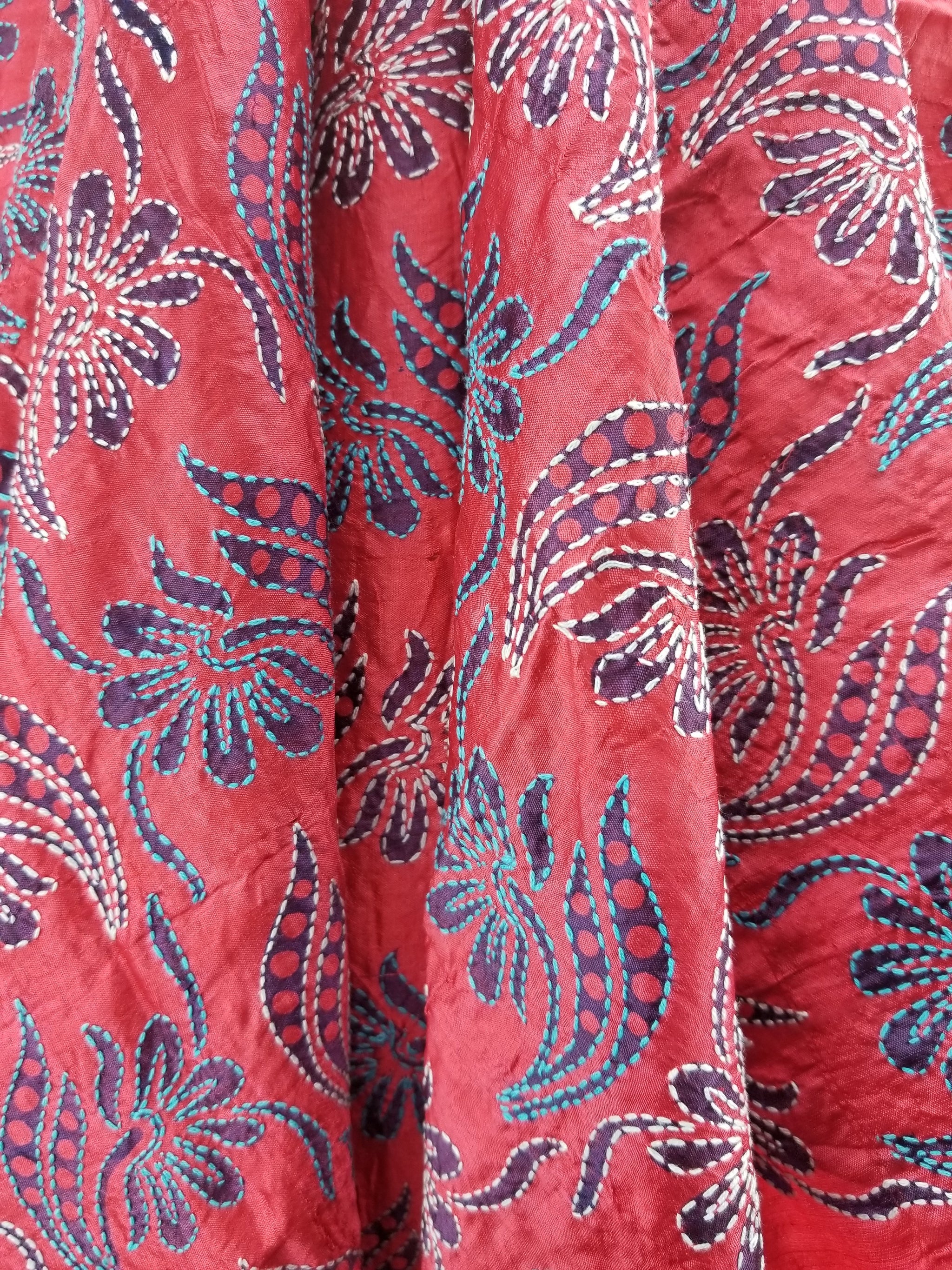 Hand embroidered Silk Fabric from Artisans in India | Color: RED Refurbished - N/A refurbished available on Cerqular